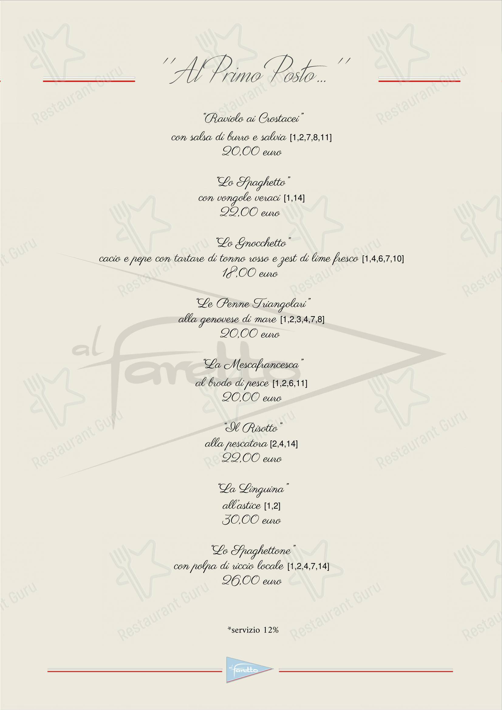 Menu di al Faretto - Terrazza sul mare - Menu