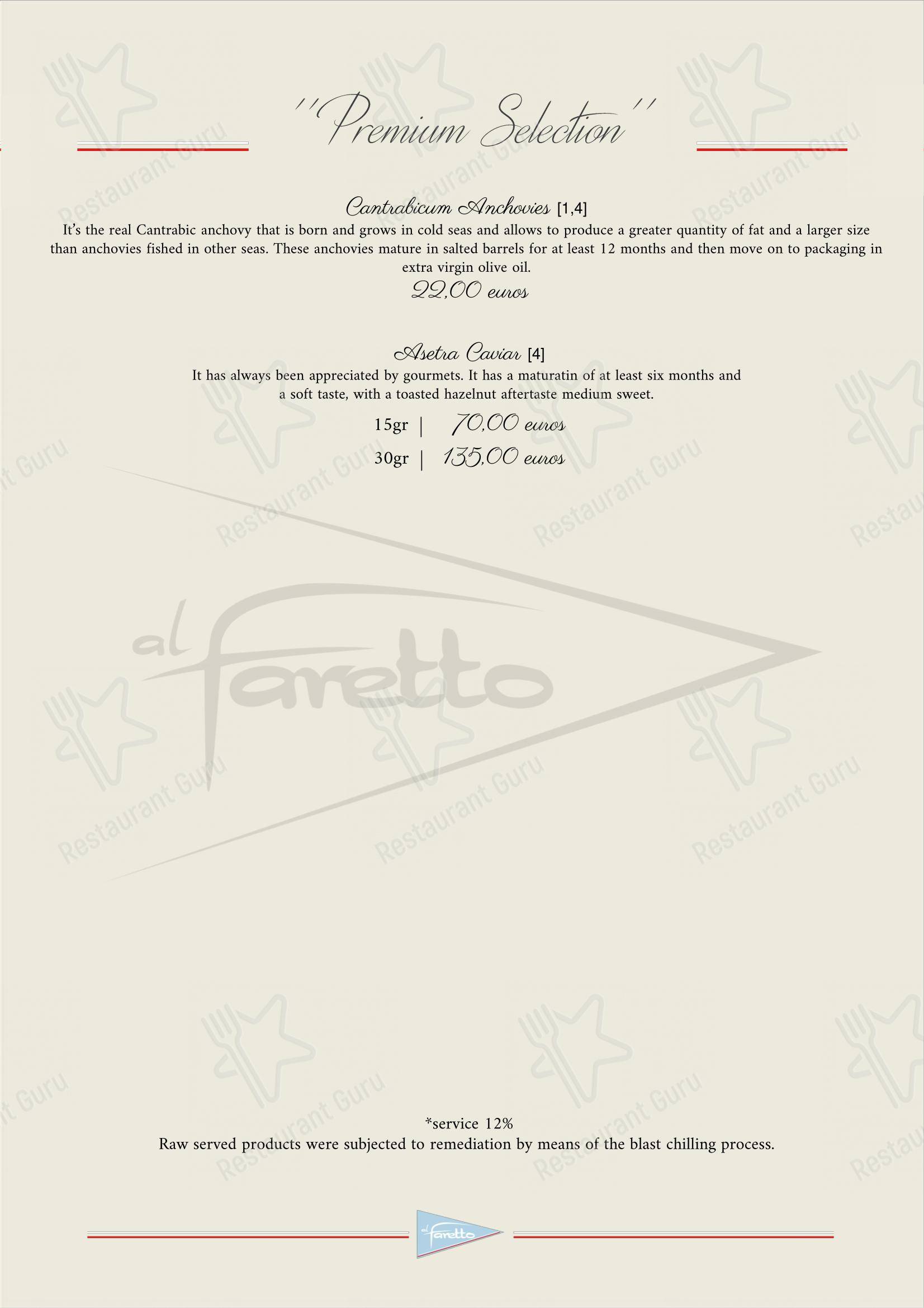 Menu di al Faretto - Terrazza sul mare - Menu bar