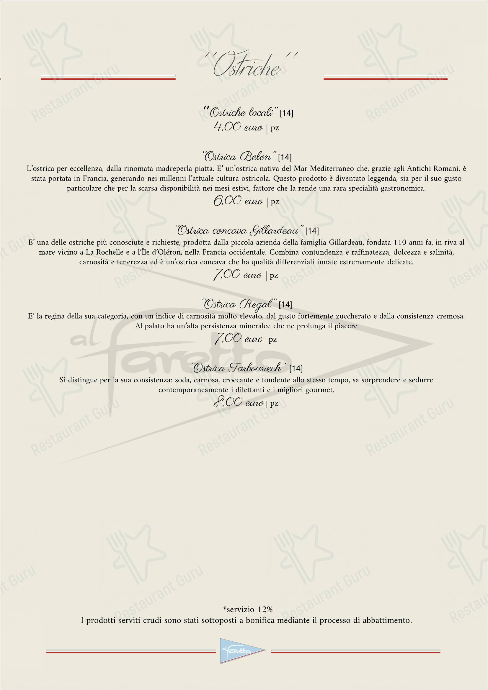 Menu per al Faretto - Terrazza sul mare ristorante