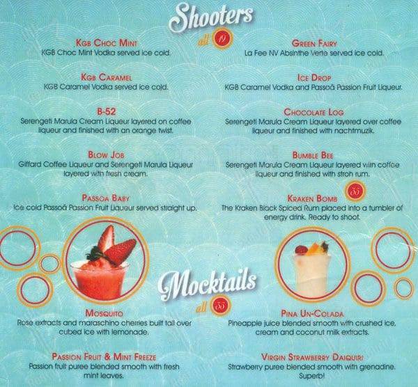 Menu at Cicada restaurant, Nelspruit