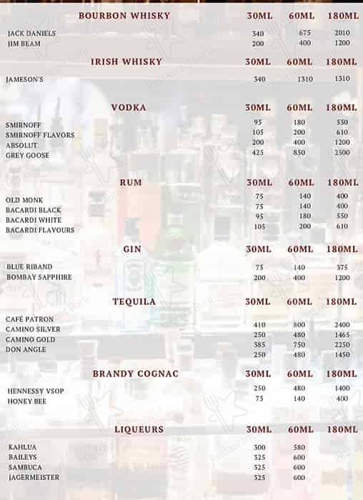 The Fort Bar & Kitchen menu
