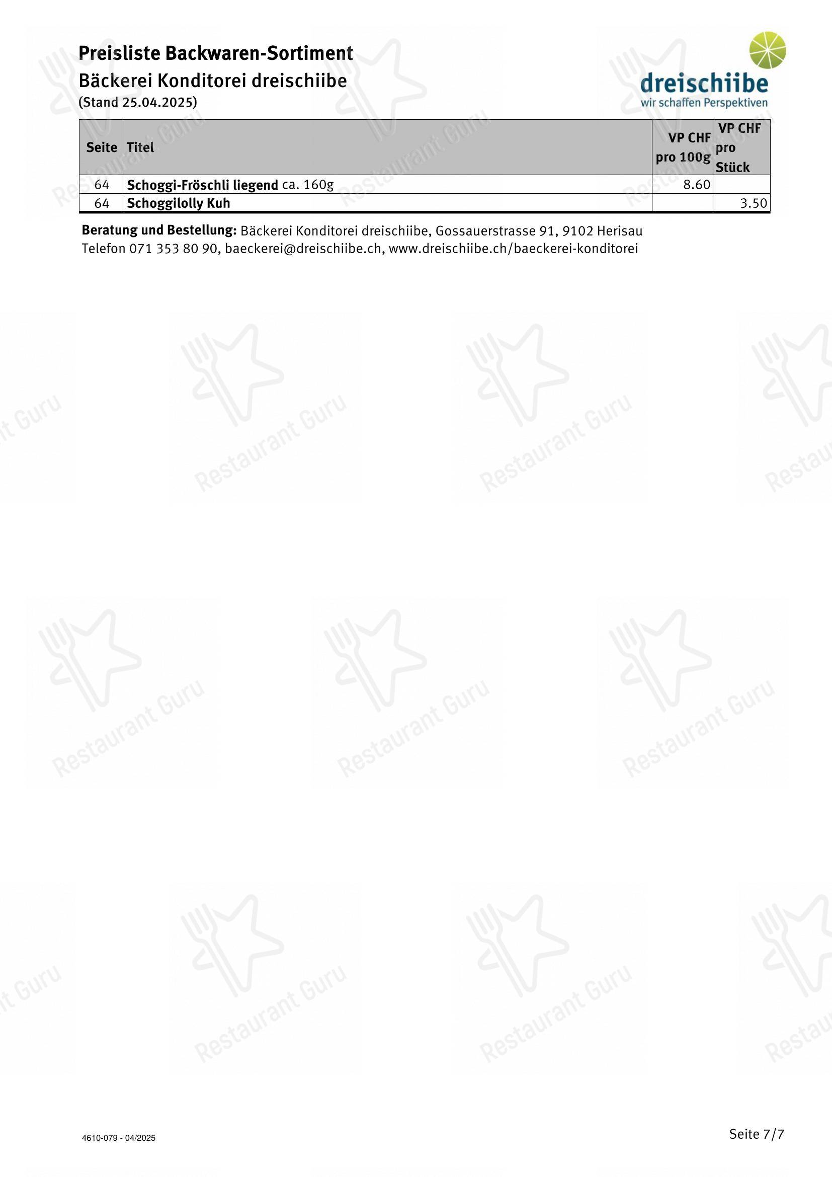 dorfbeck dorfkafi dreischiibe in Herisau - Menu bar