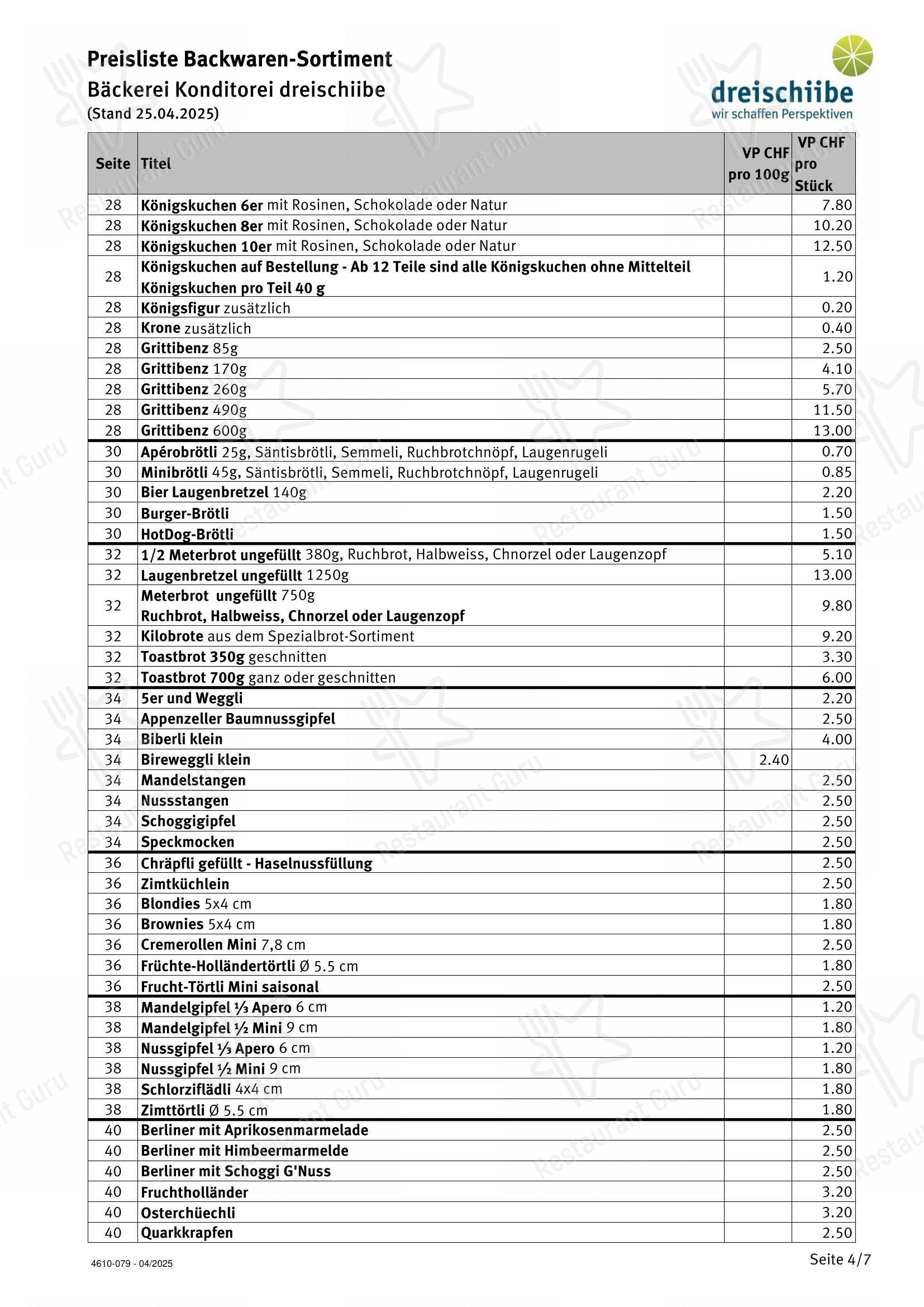 Menu di dorfbeck dorfkafi dreischiibe - Menu bar