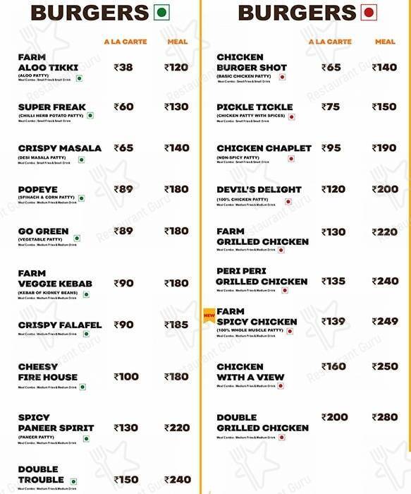 Burger Farm menu