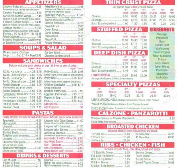 Lena's Pizzeria menu