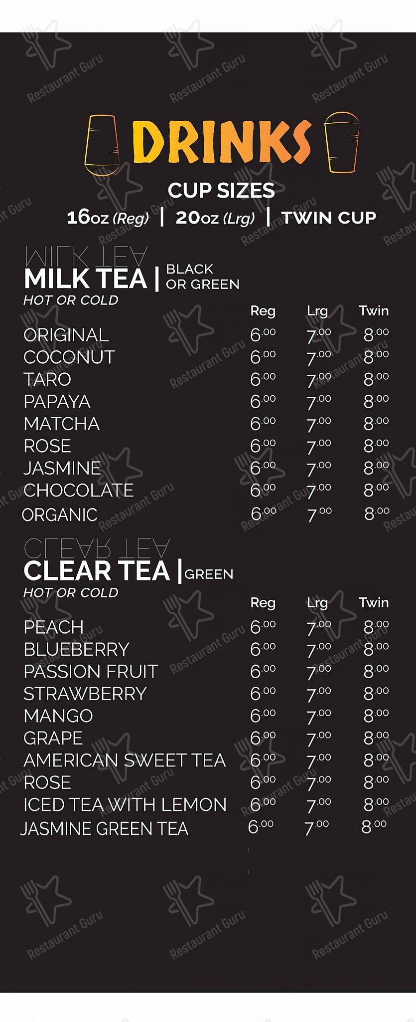 One8Tea menu