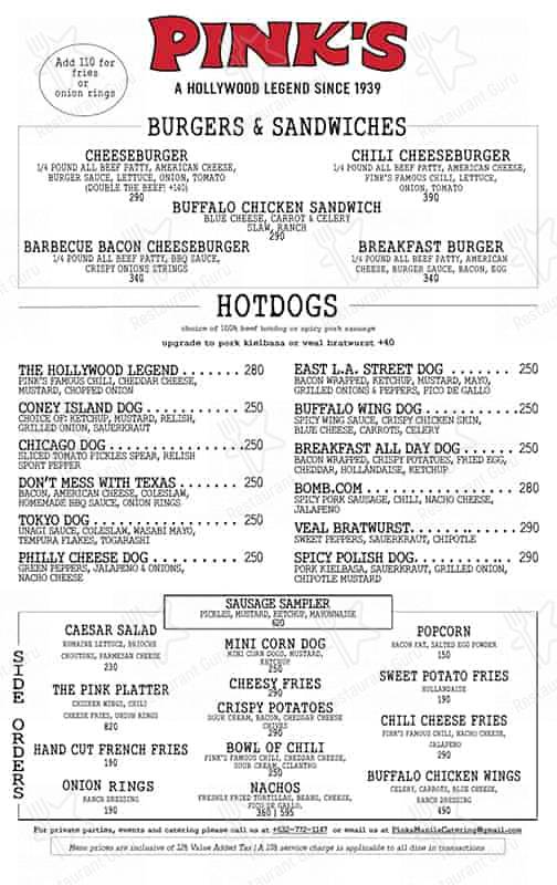 Pink's Hot Dogs BGC menu