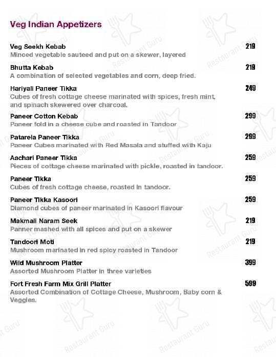 The Fort Bar & Kitchen menu