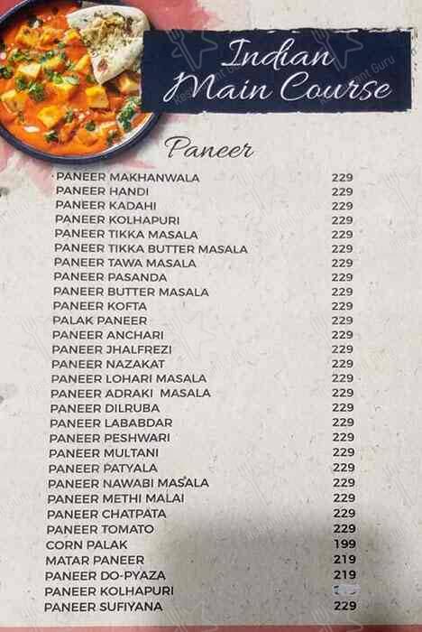 Moontown Lounge menu