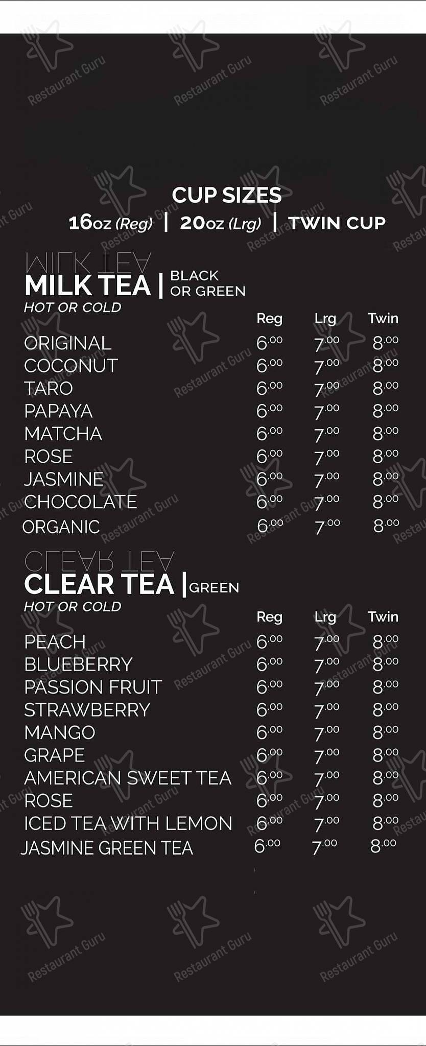 One8Tea menu