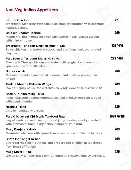 The Fort Bar & Kitchen menu