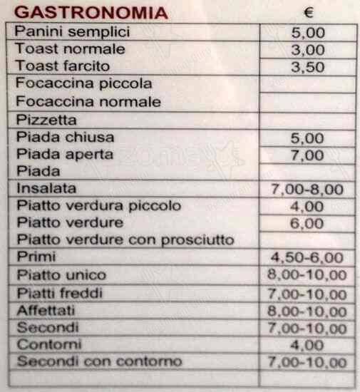 Menu di Bar XXI Secolo 