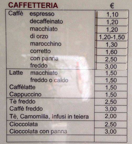 Menu di Bar XXI Secolo 