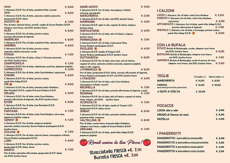 Menu di ANEMA E CORE - Pizzeria Popolare 