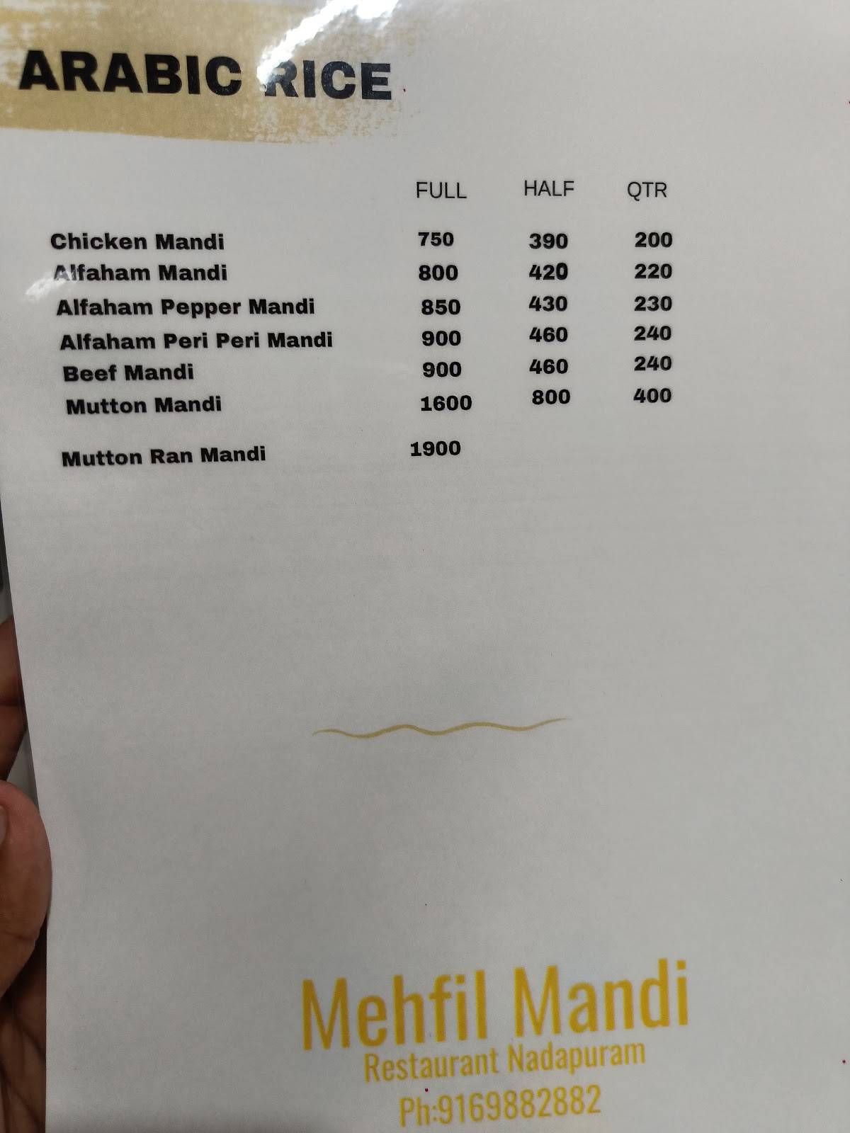 mehfil mandi menu