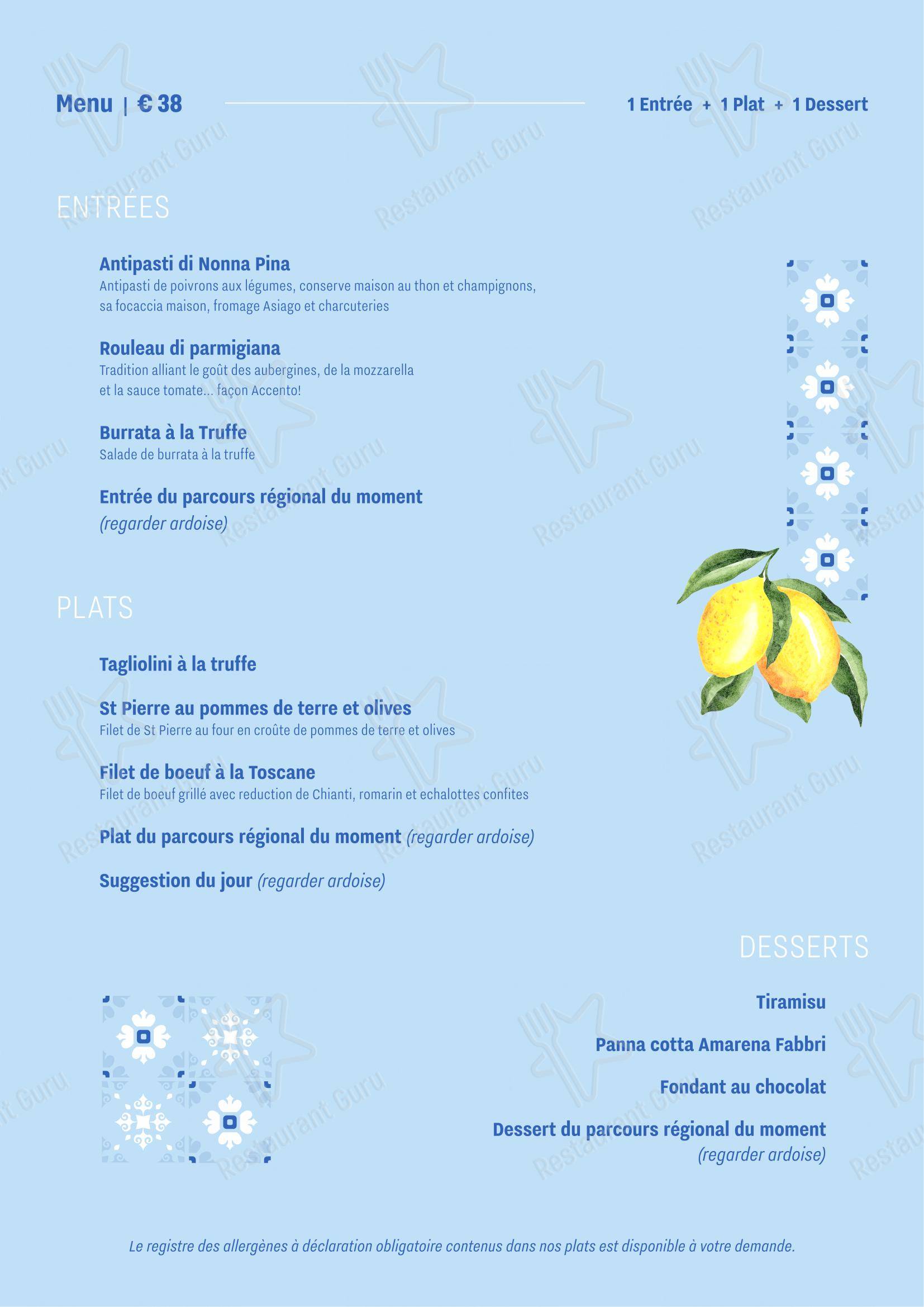 菜单 pour Accènto dans Fréjus