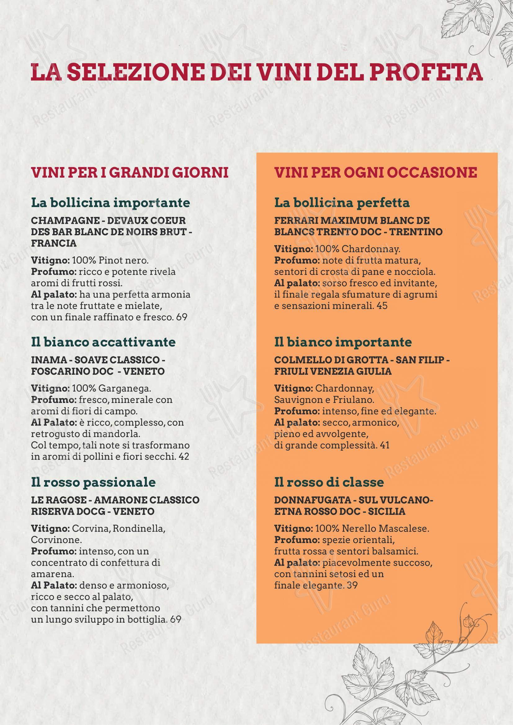 Menu di Al Profeta - Основное меню