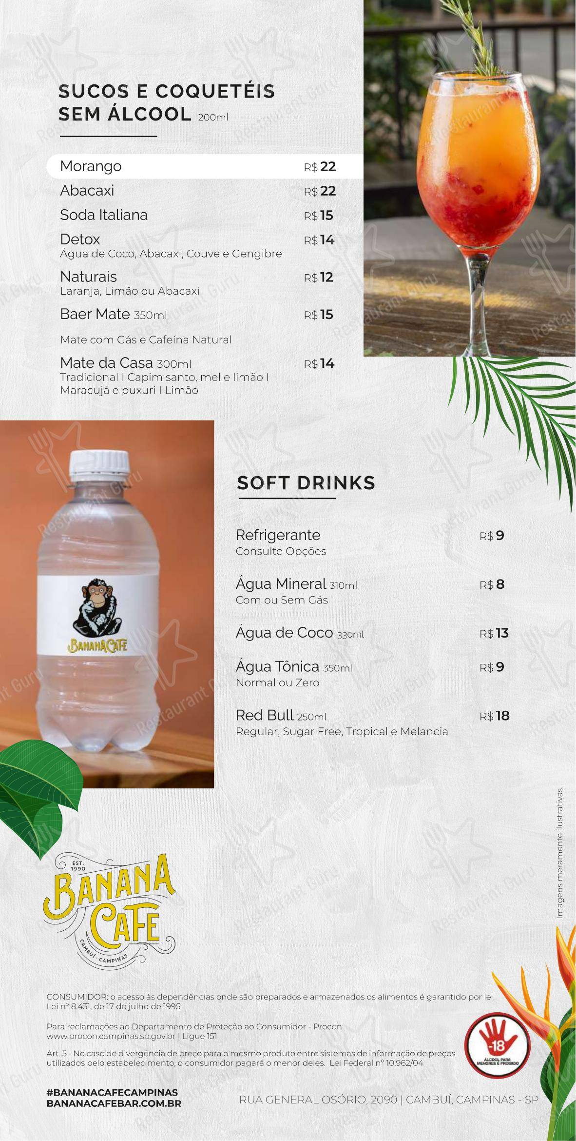 Menu para Banana Café Bar em Campinas