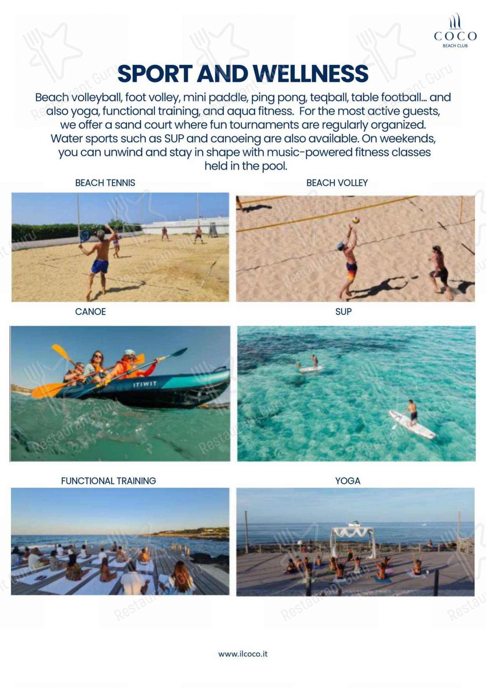 Menu per COCO - Beach, Wedding & Lifestyle pub & bar