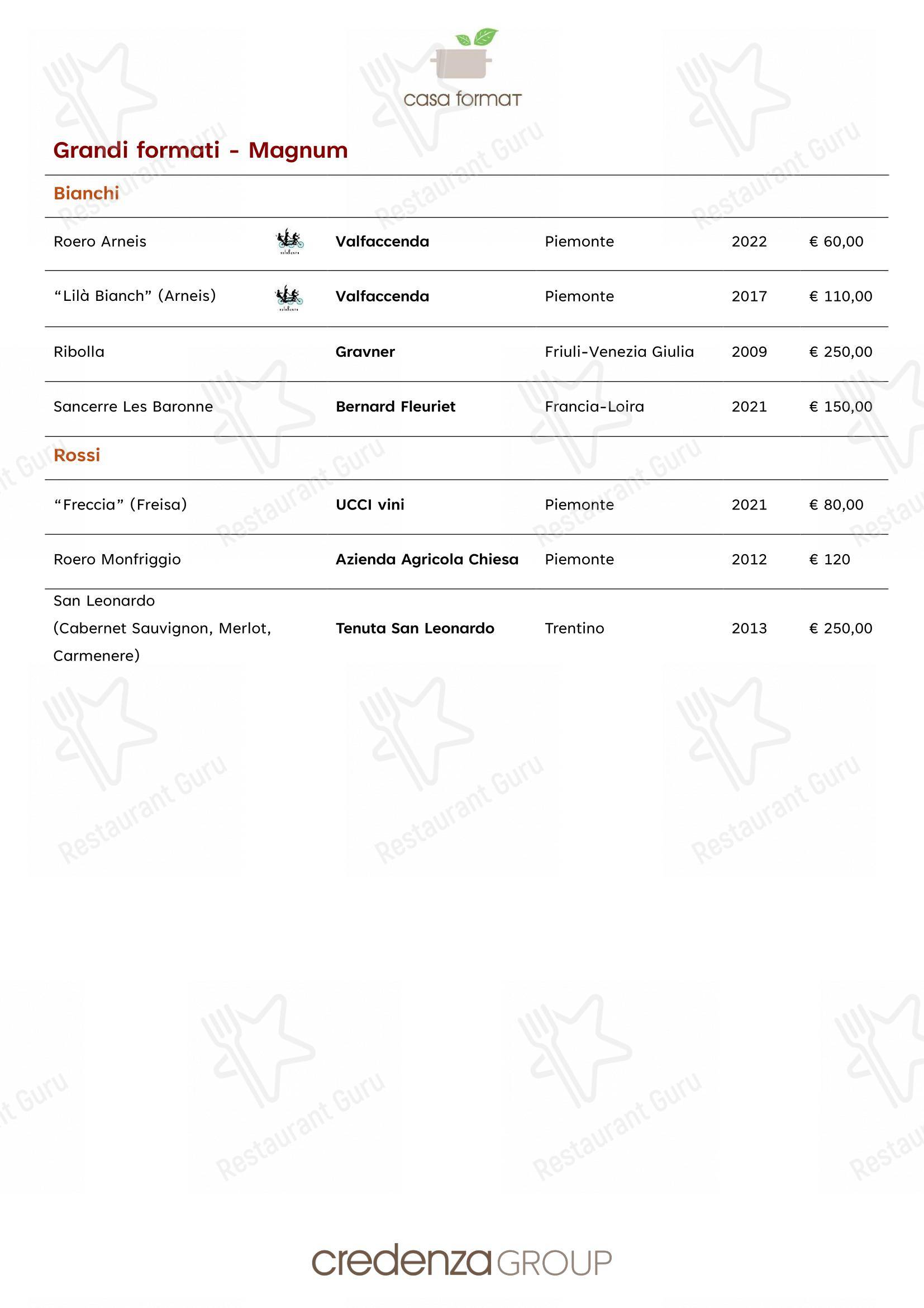 Menu per Ristorante Casa Format, cucina e ospitalità responsabile in Tetti Valfrè