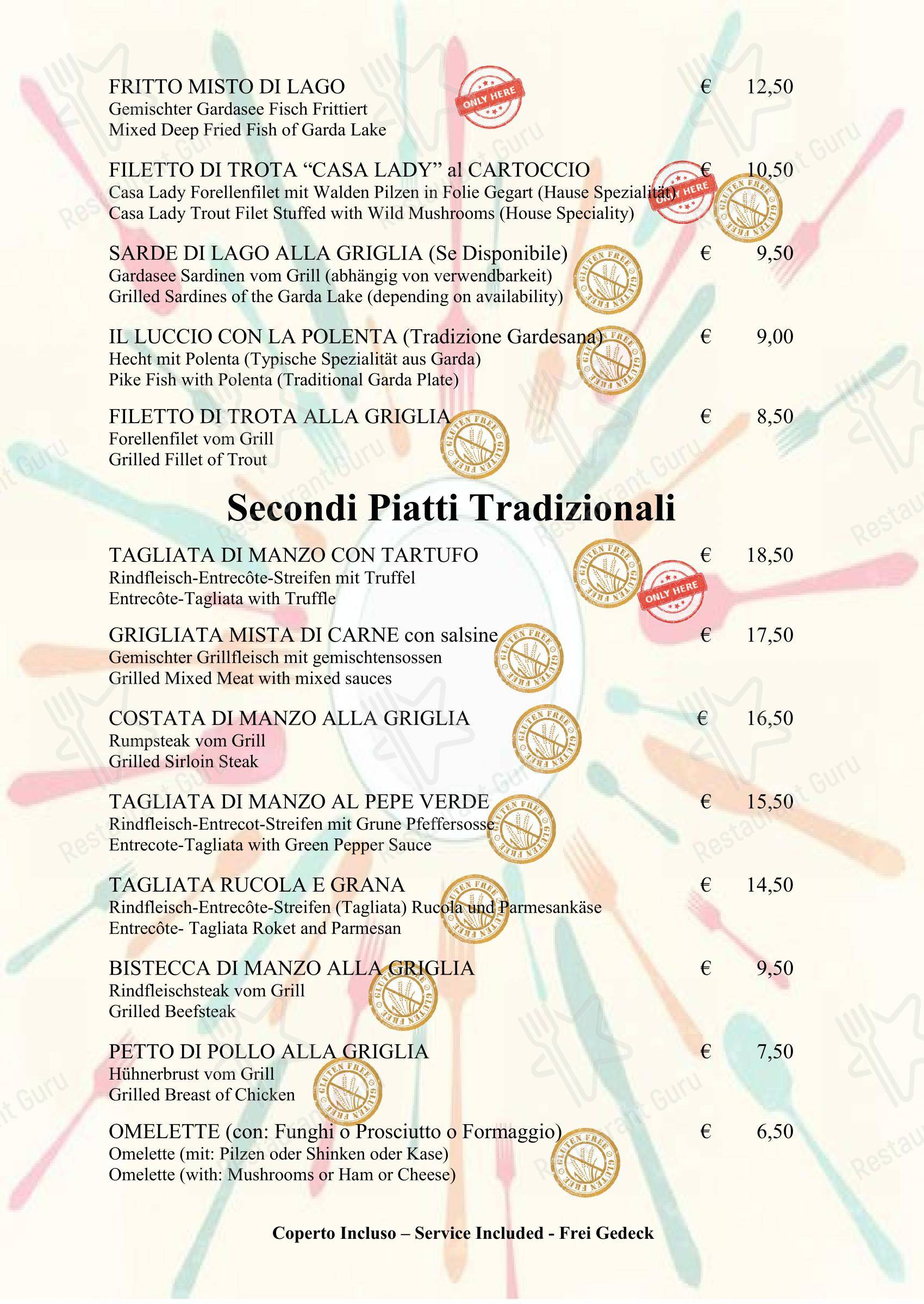 Menu di Casa Lady Garda - Menu