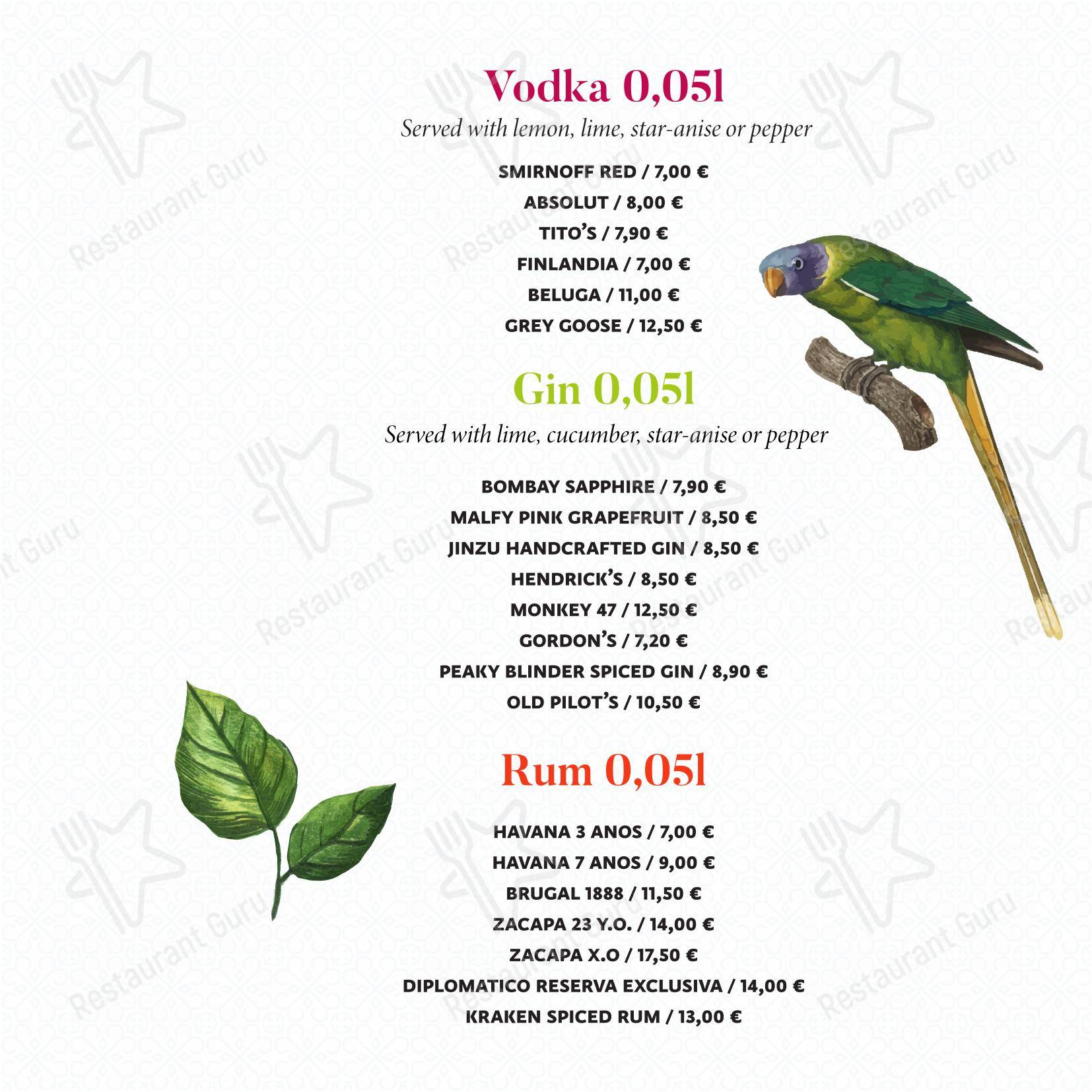 Central Park Club, Hvar in Lesina - Menu