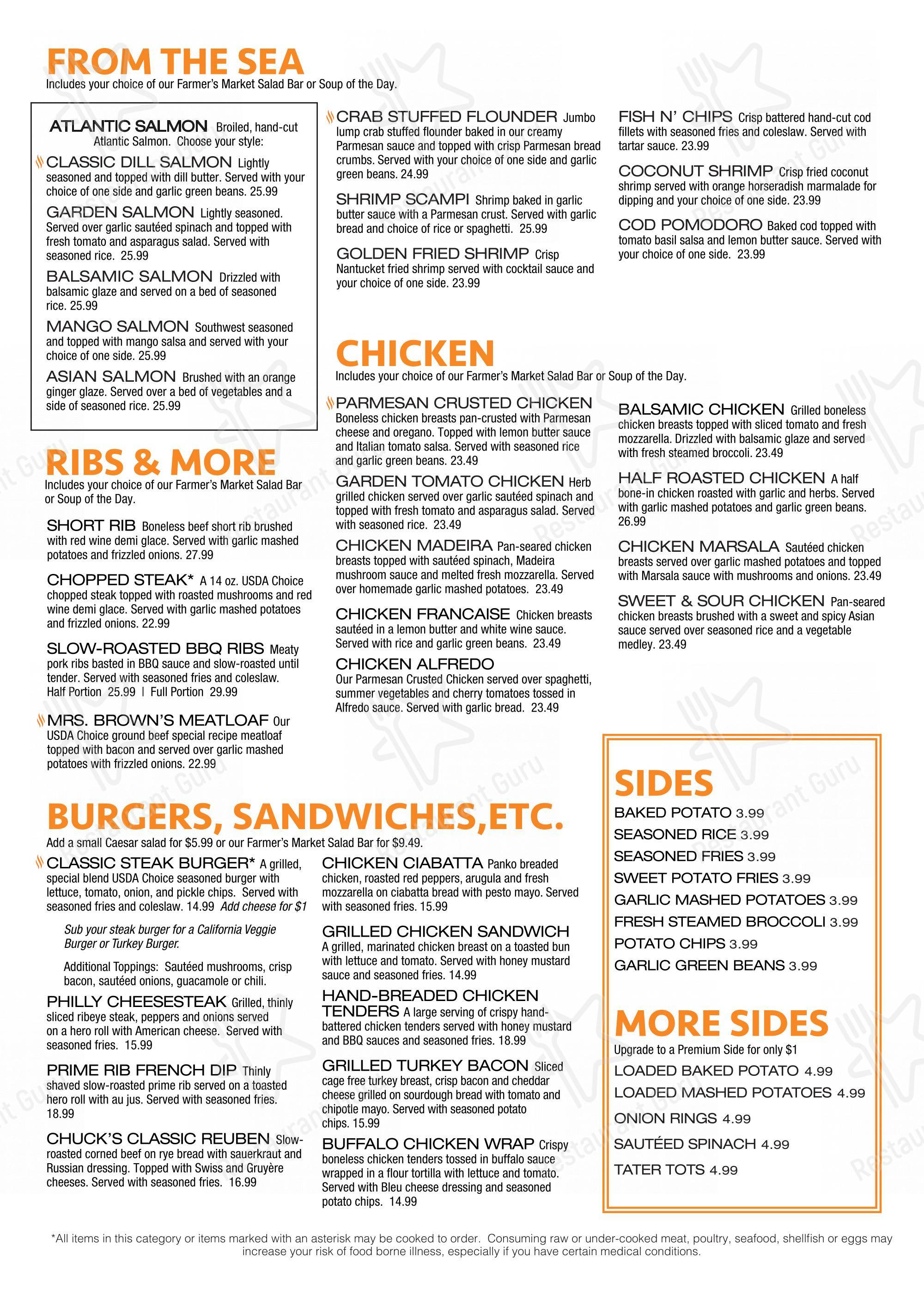 Menu at Charlie Brown's Fresh Grill steakhouse, Scotch Plains