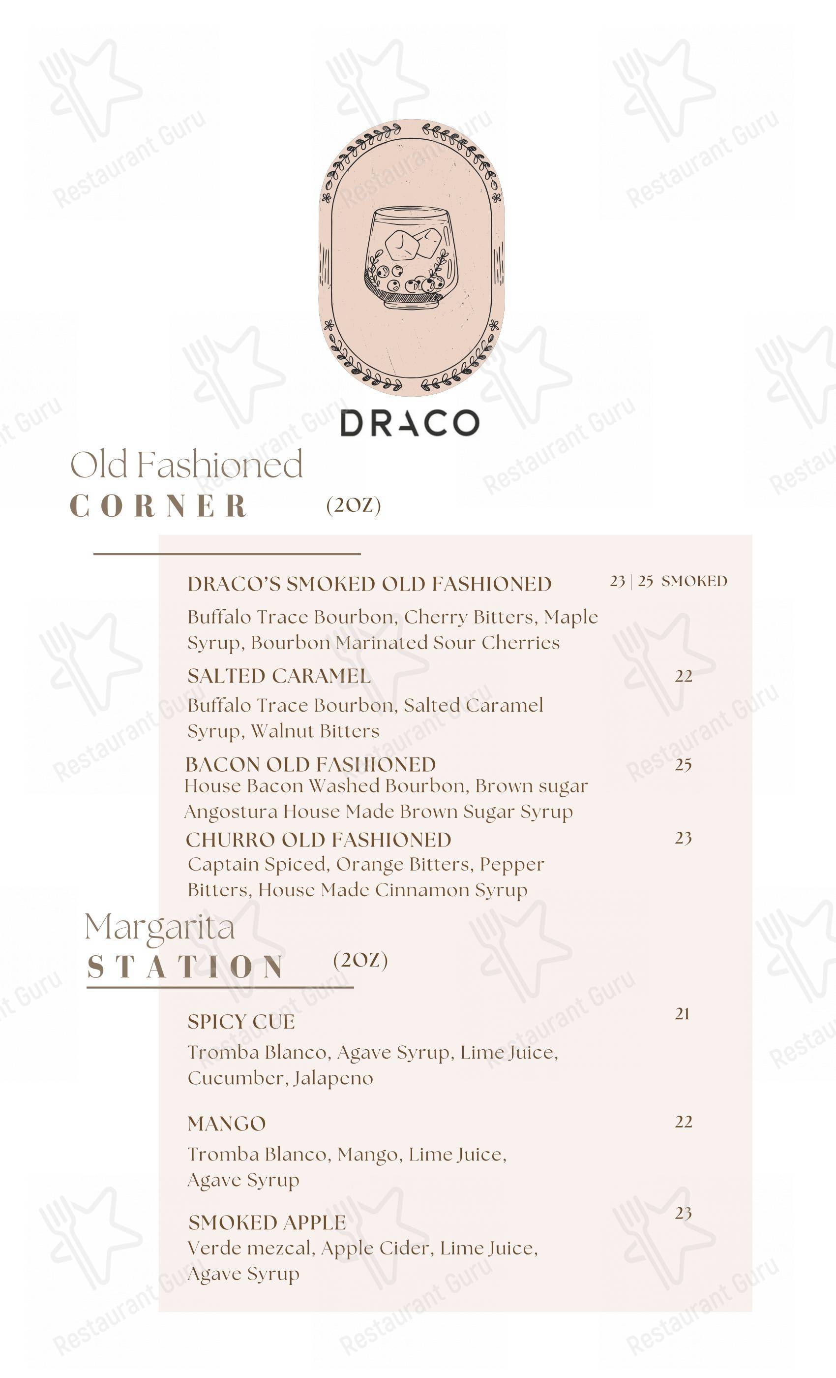 Takeaway Menu pour Draco Markham pub et bar