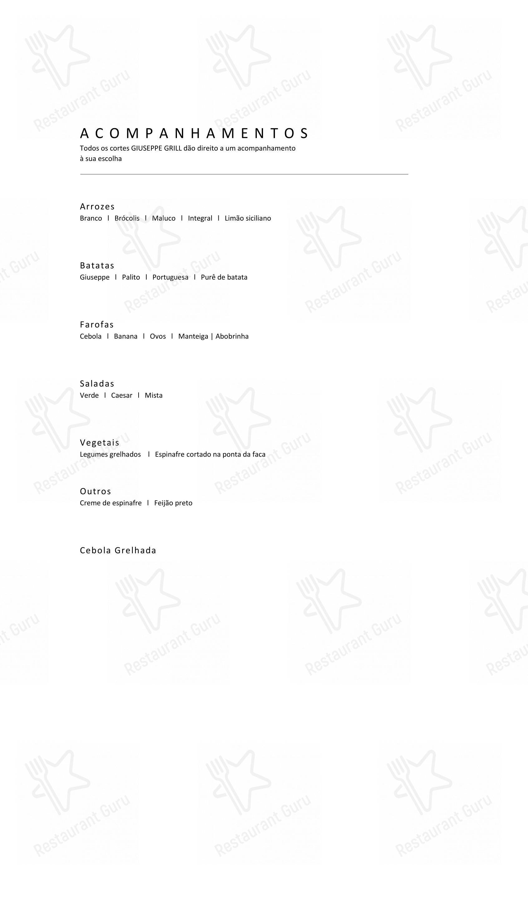 Menu para Giuseppe Italiano restaurante