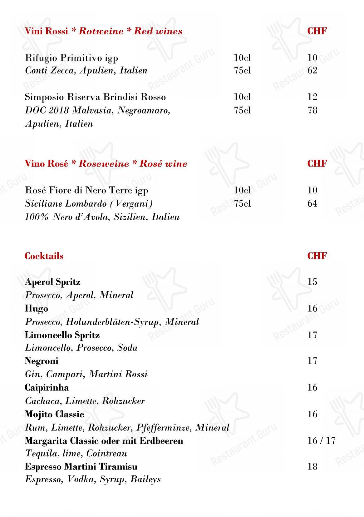 Menu bar pour Hummerbar dans Zürich
