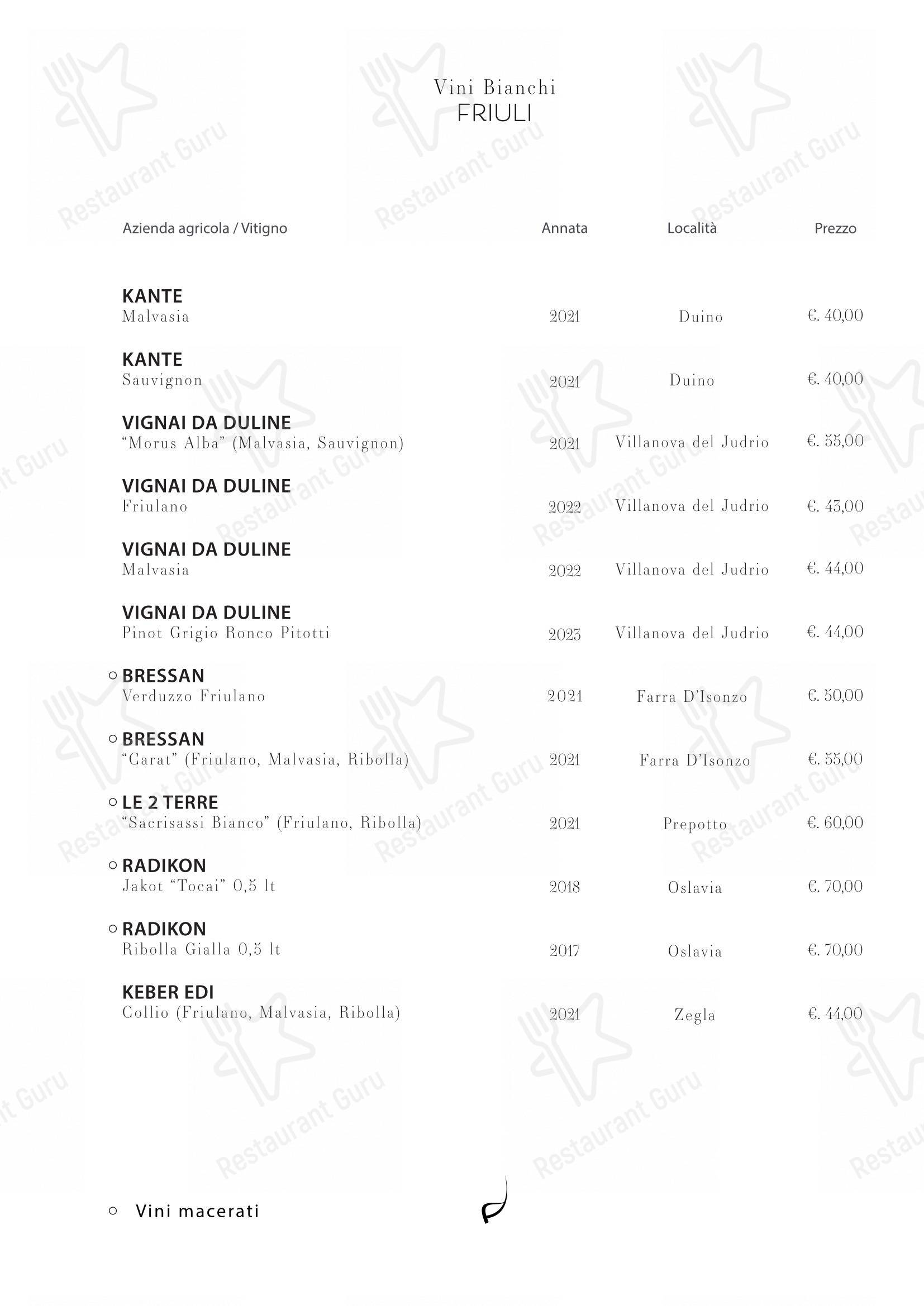 Menu di Il Refettorio - Коктейльная карта