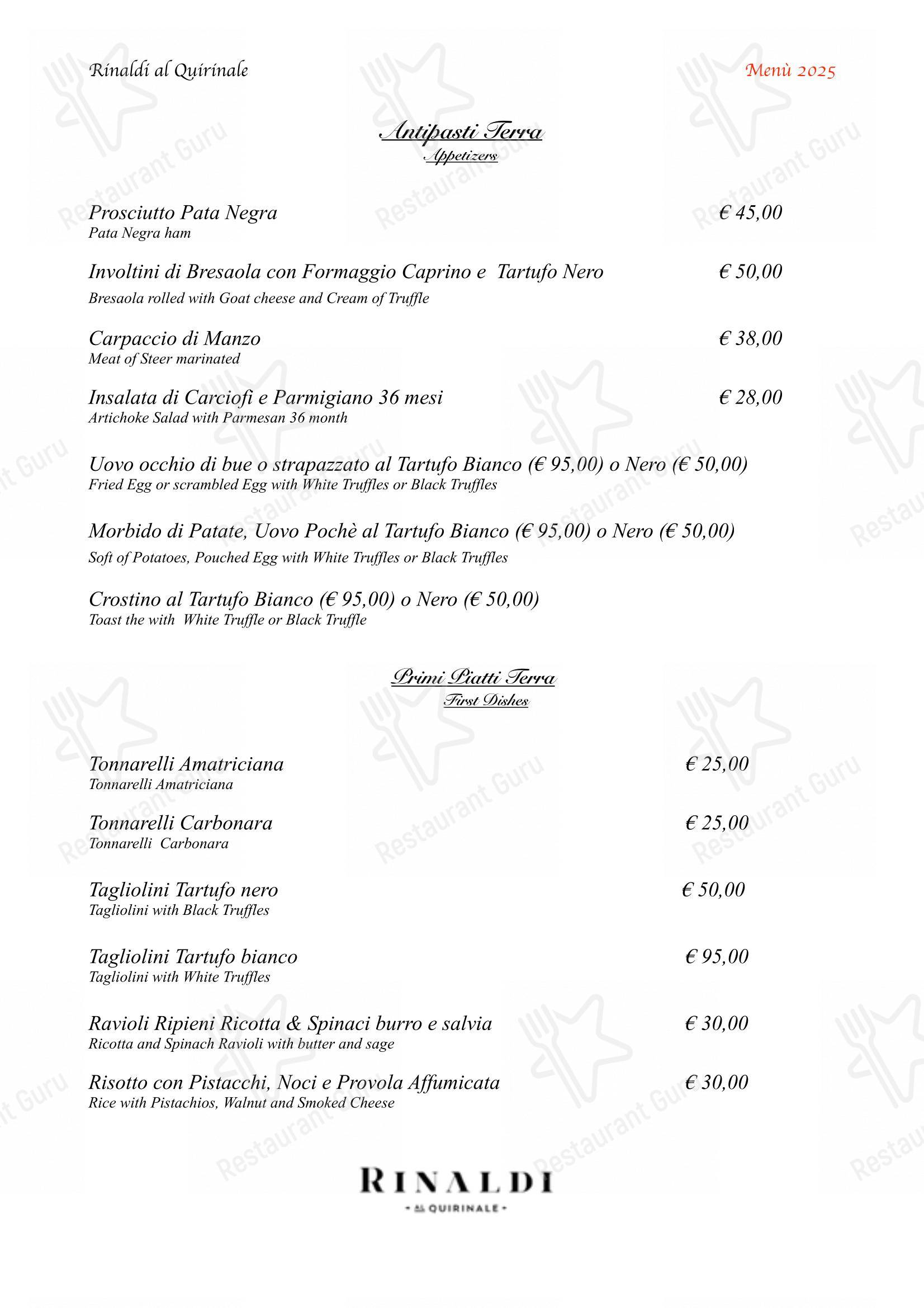 Il Ristorante Rinaldi Al Quirinale in Roma - Menu