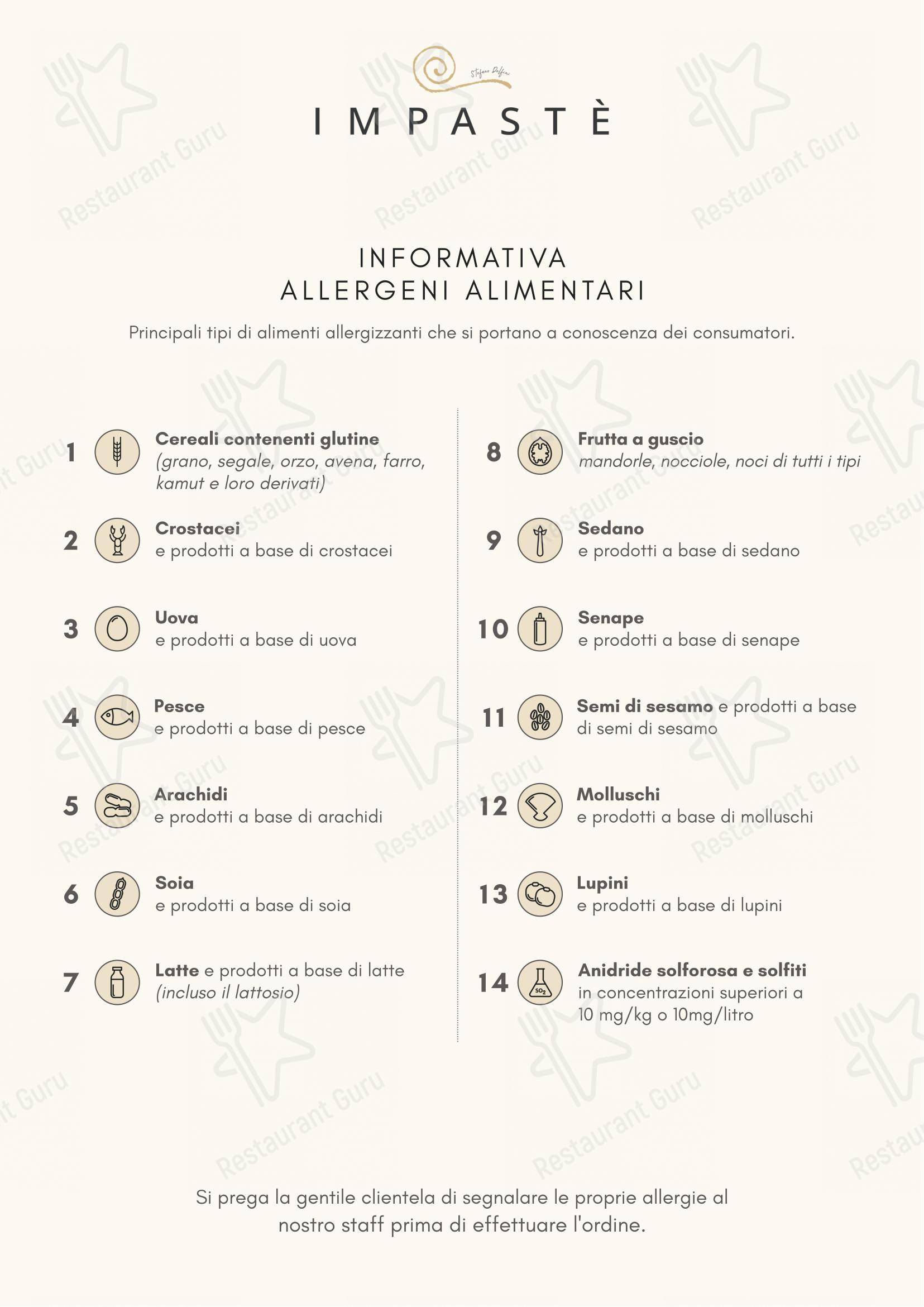 Menu bar per Impastè in Milano