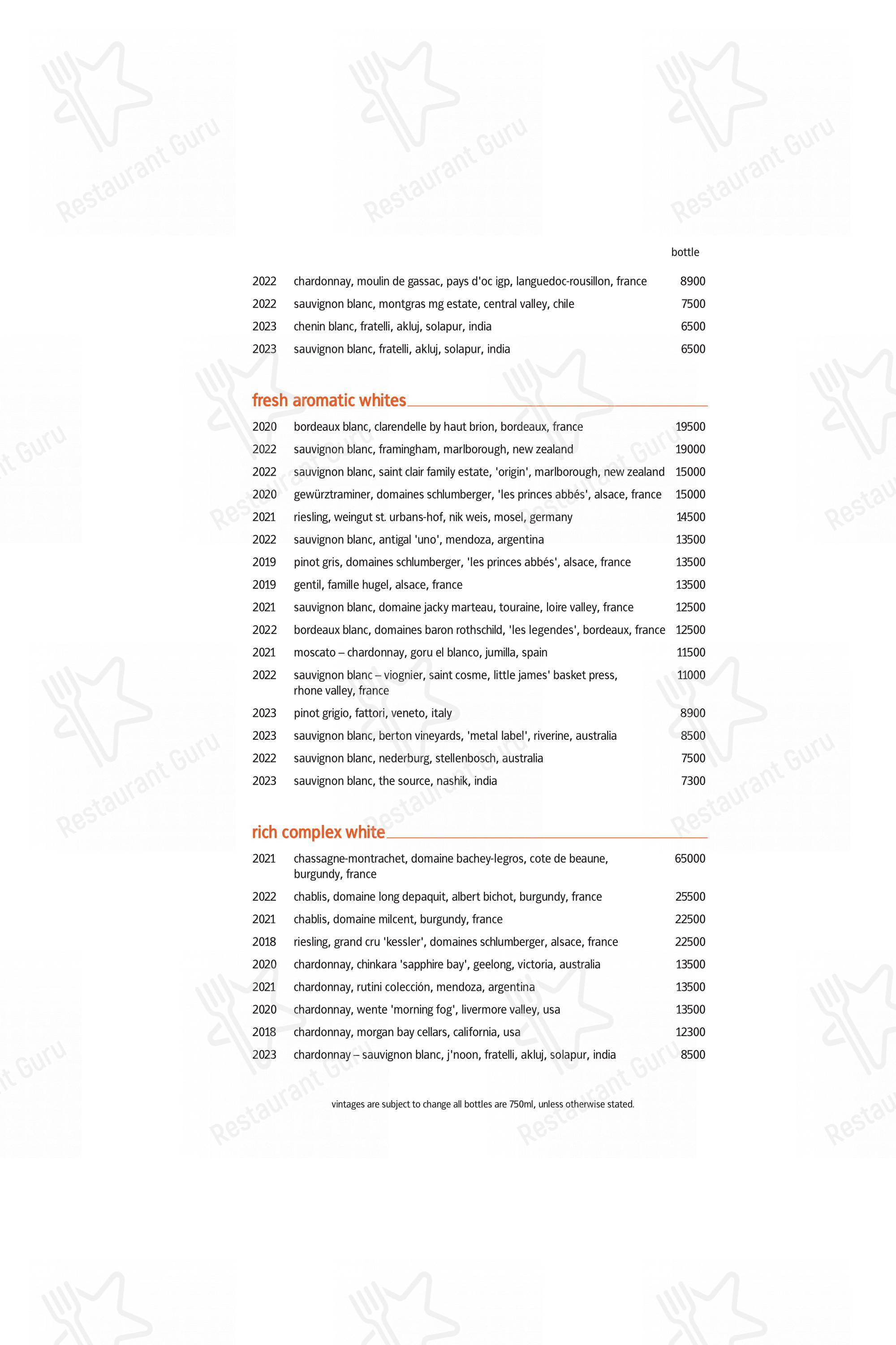 Lunch menu for the Indian Accent restaurant
