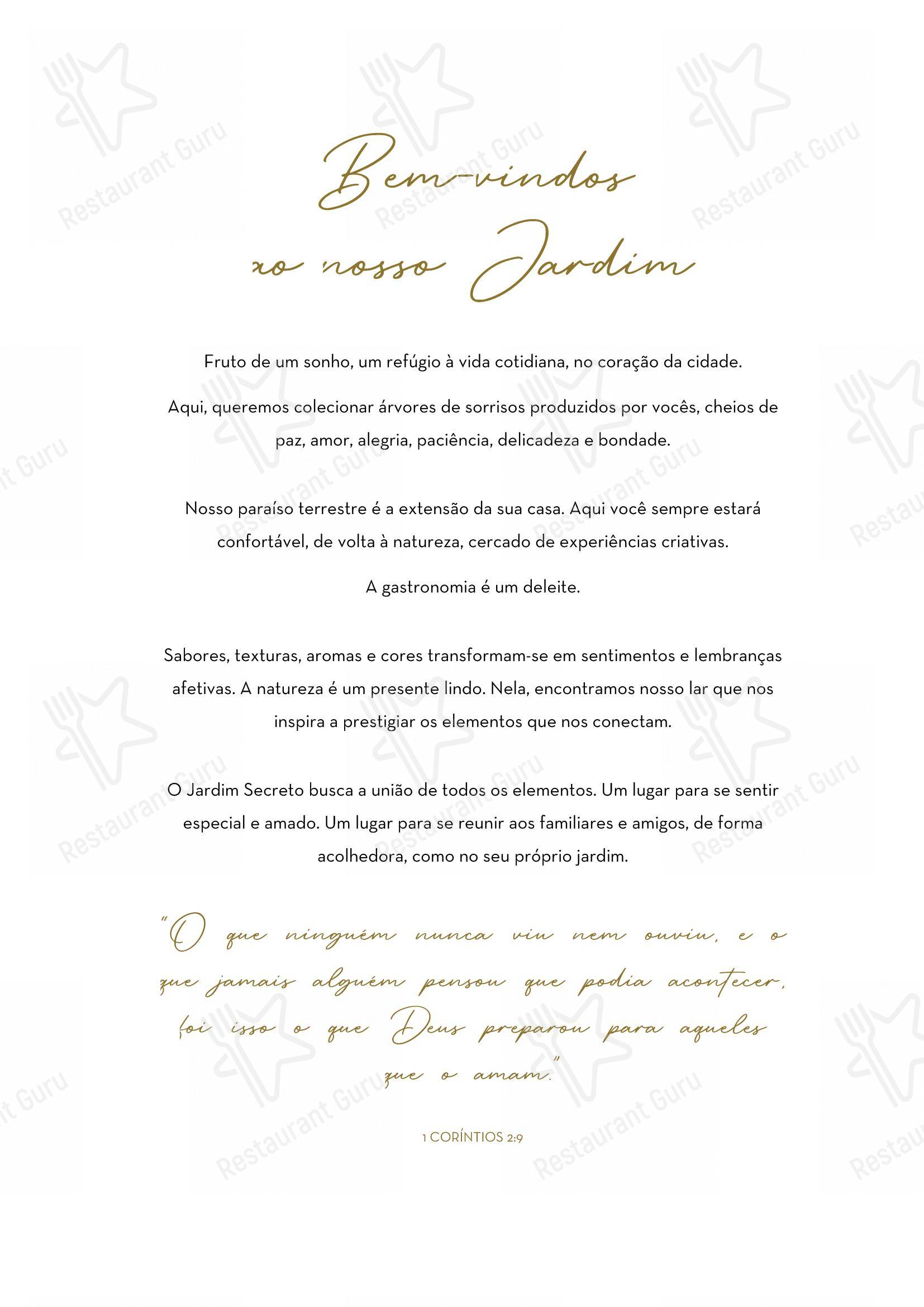 Jardim Secreto Gastronomia e Afetividade - Menu bar