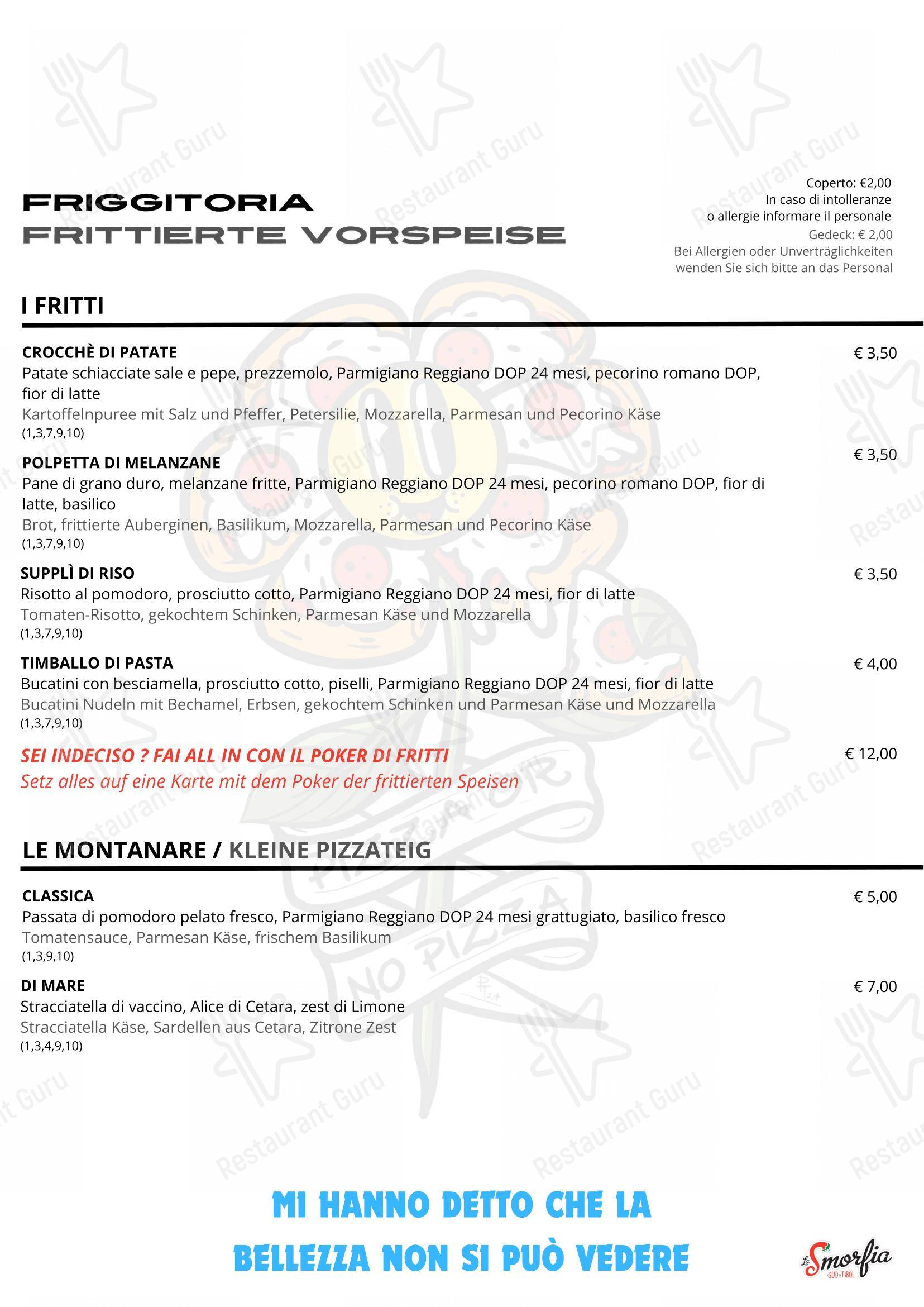 Menu per La Smorfia Merano pizzeria