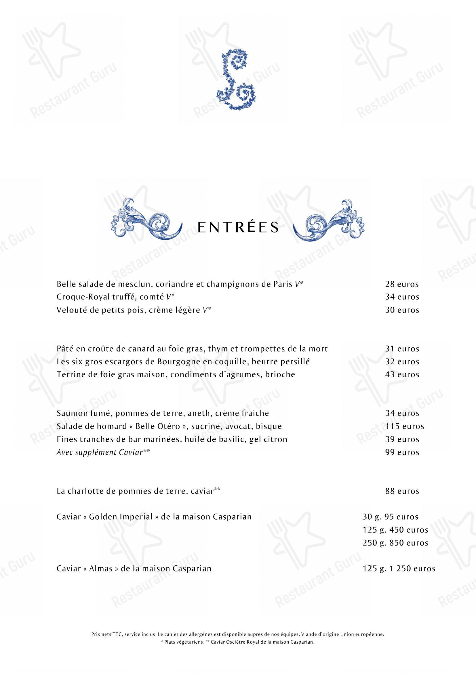 Menu pour Lapérouse dans Paris