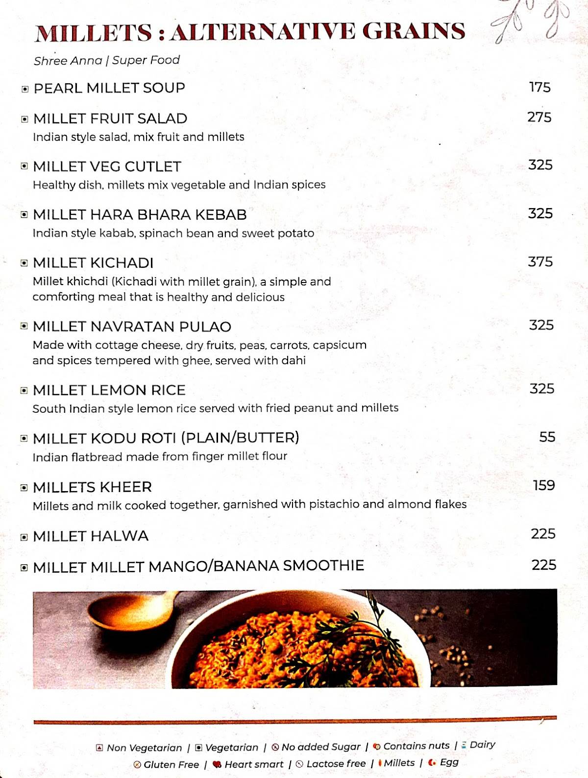 Millets Beed menu