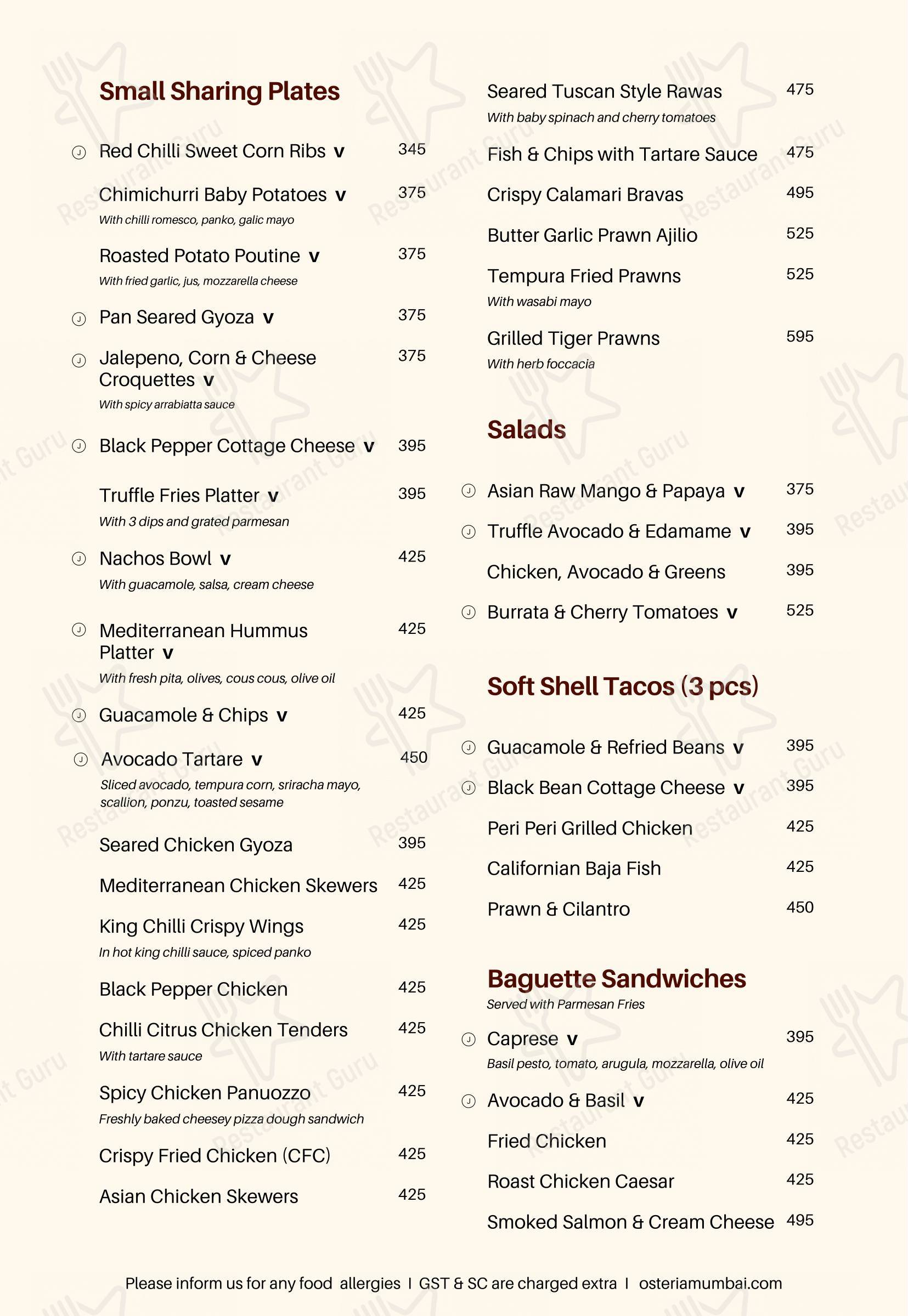 Òsteria menu - 菜单