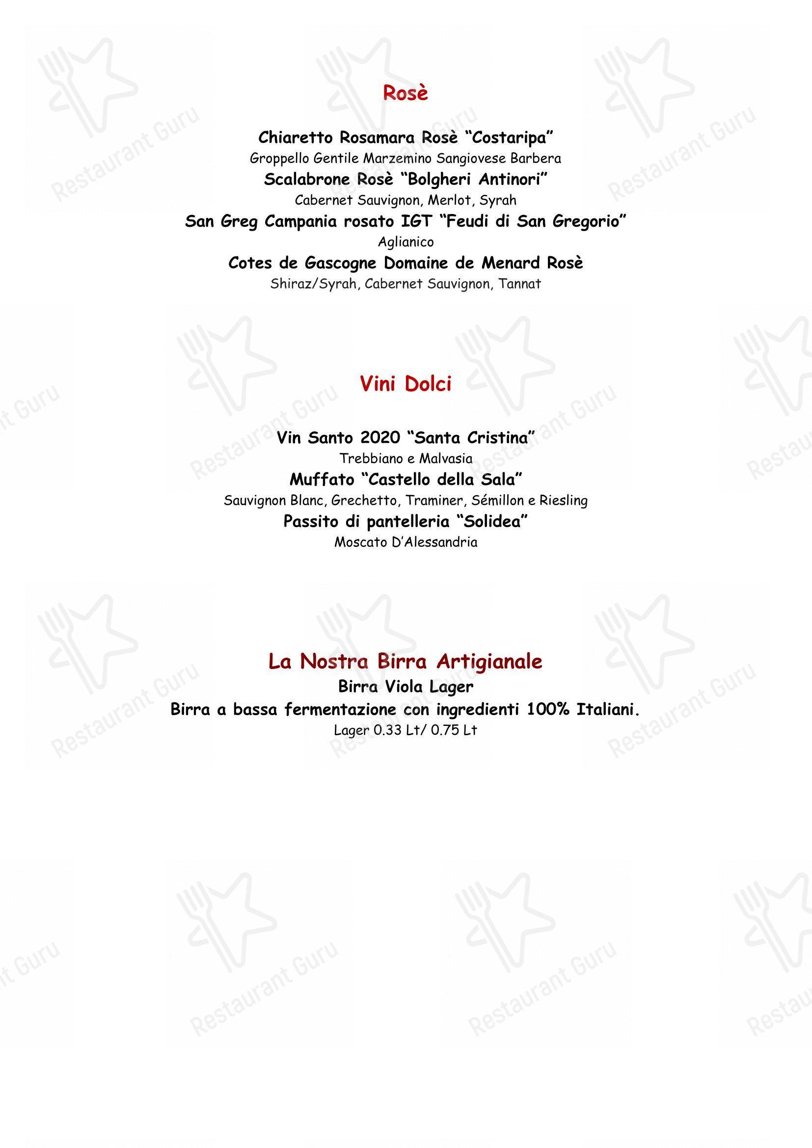 Menu di Parioli - Ristorante Romano a Milano - Menu bar