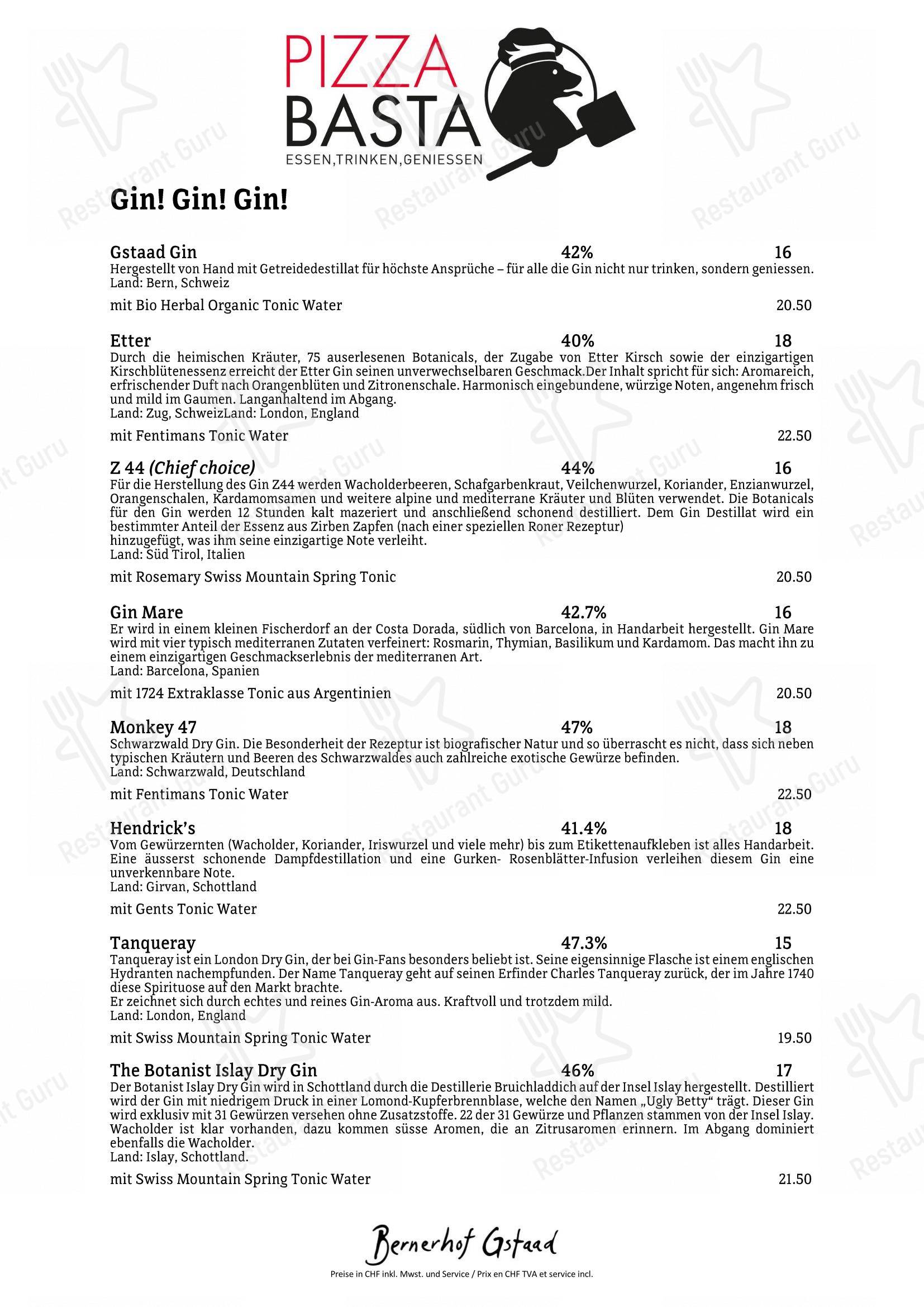 Pizza Basta in Saanen - Menu