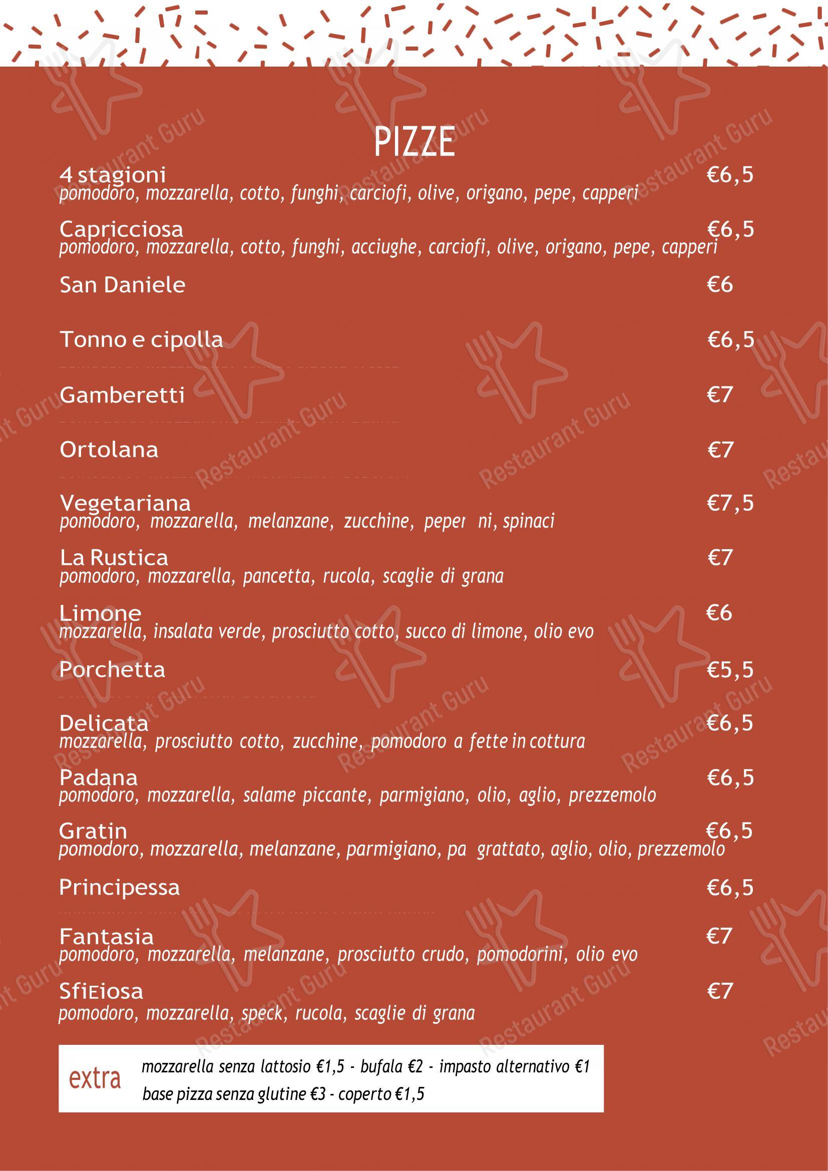 Menu per Pizzeria La Rustica ristorante