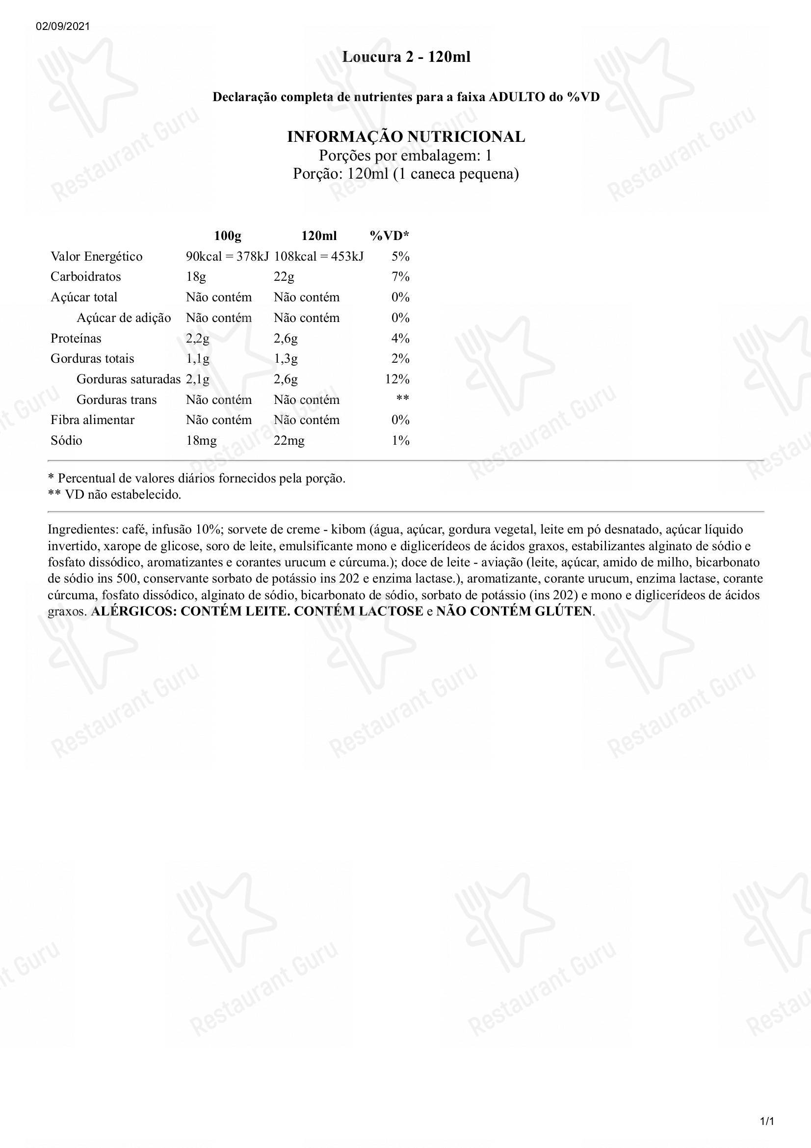 Rei do Mate - Menu