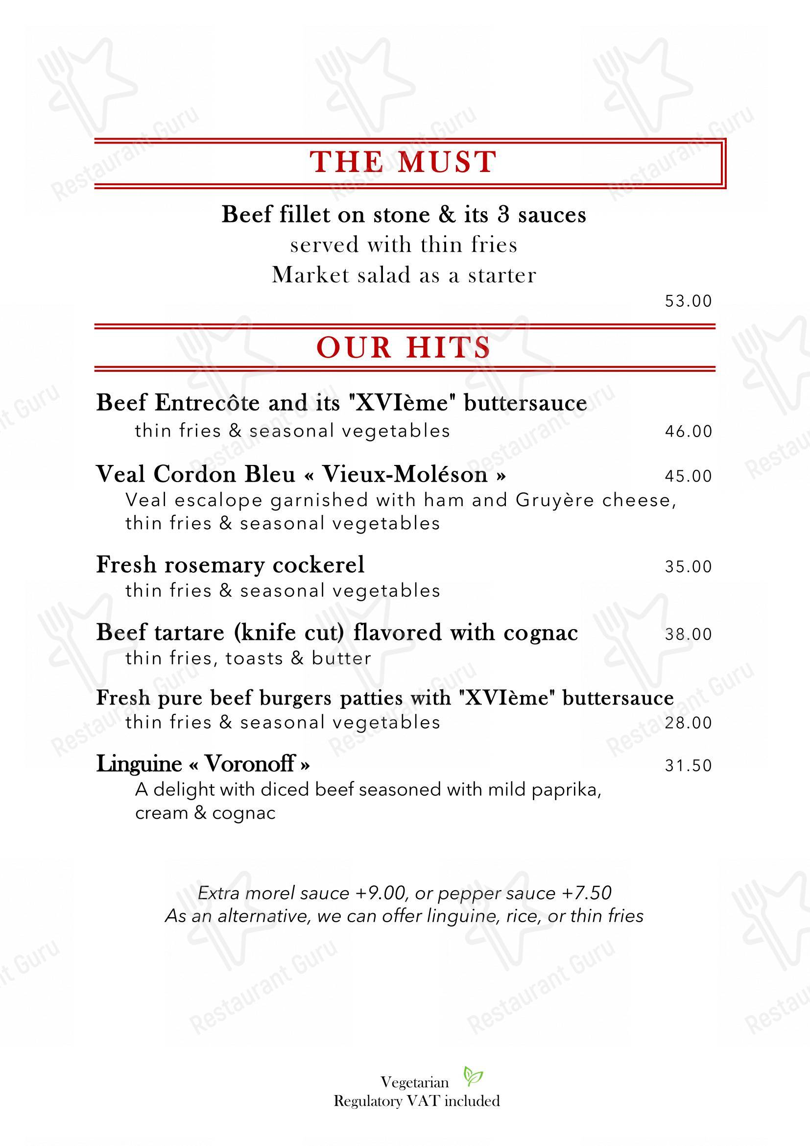 HÔTEL RESTAURANT du XVI Siècle in Nyon - 菜单