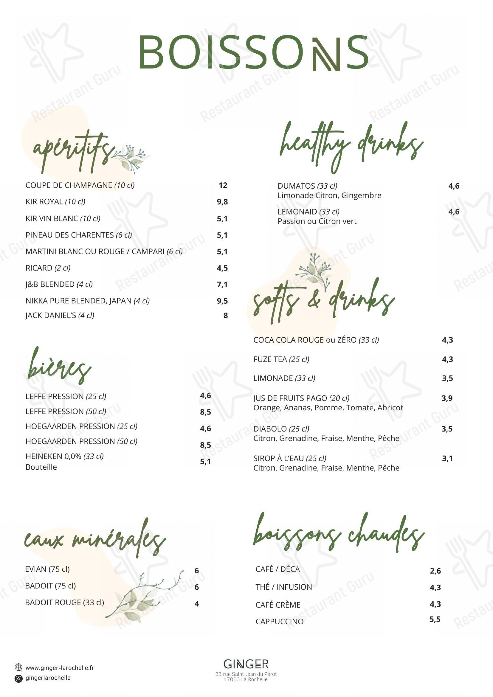 Restaurant - Le Ginger dans La Rochelle - Menu