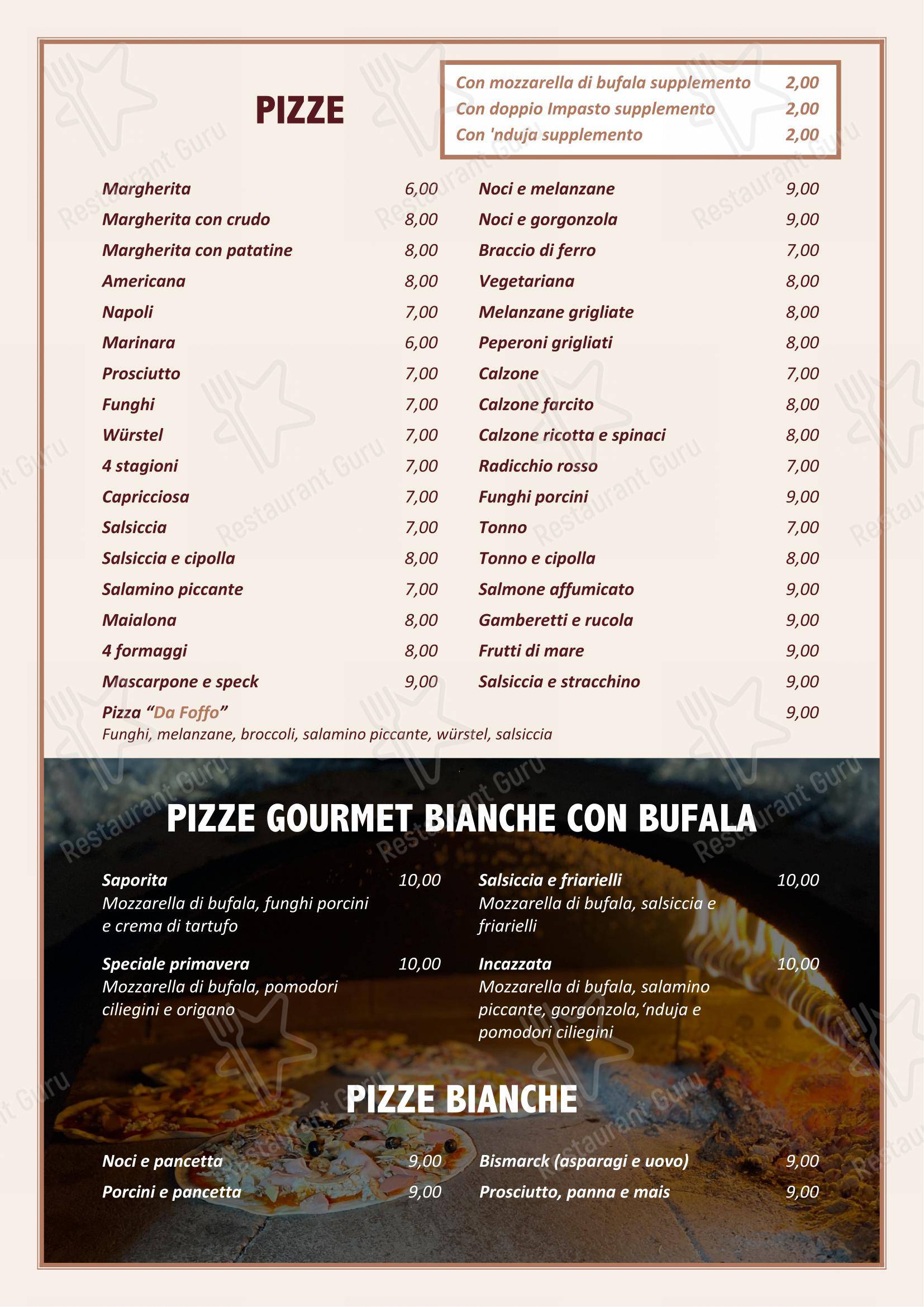 Menu di Ristorante Pizzeria Da Foffo - Menu