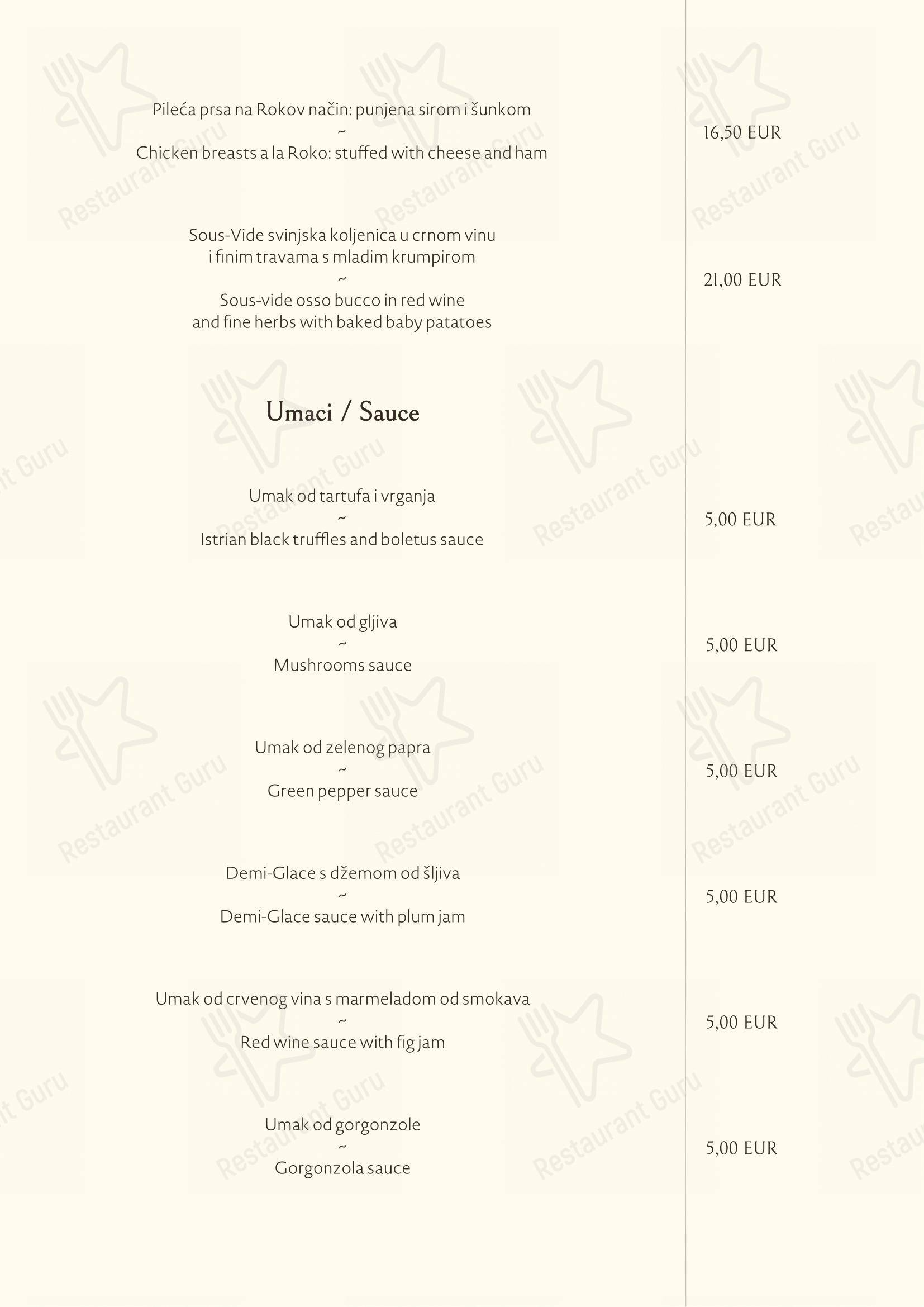 Menu bar per Roko ristorante