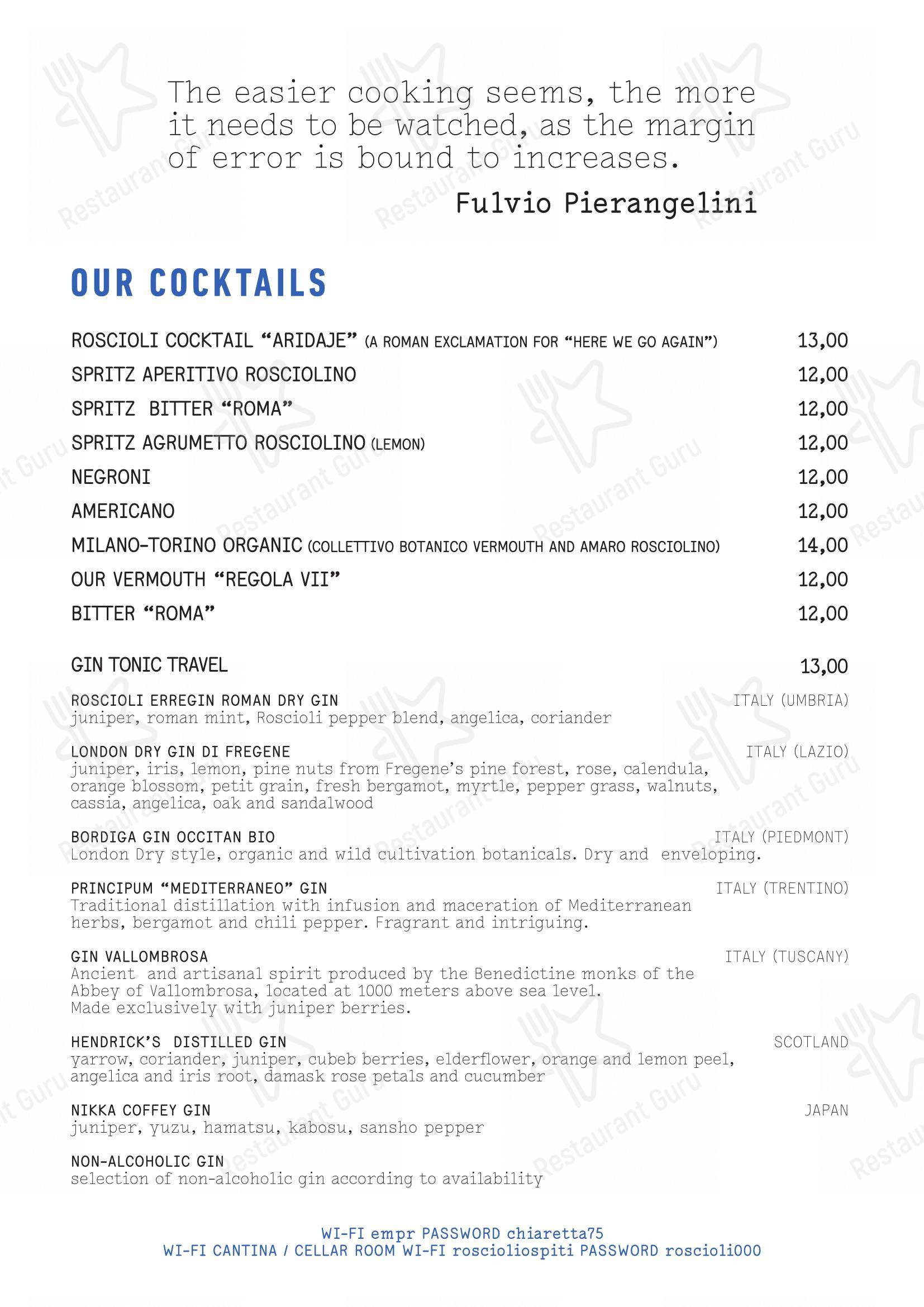 Menu pour Roscioli Salumeria con Cucina - Основное меню