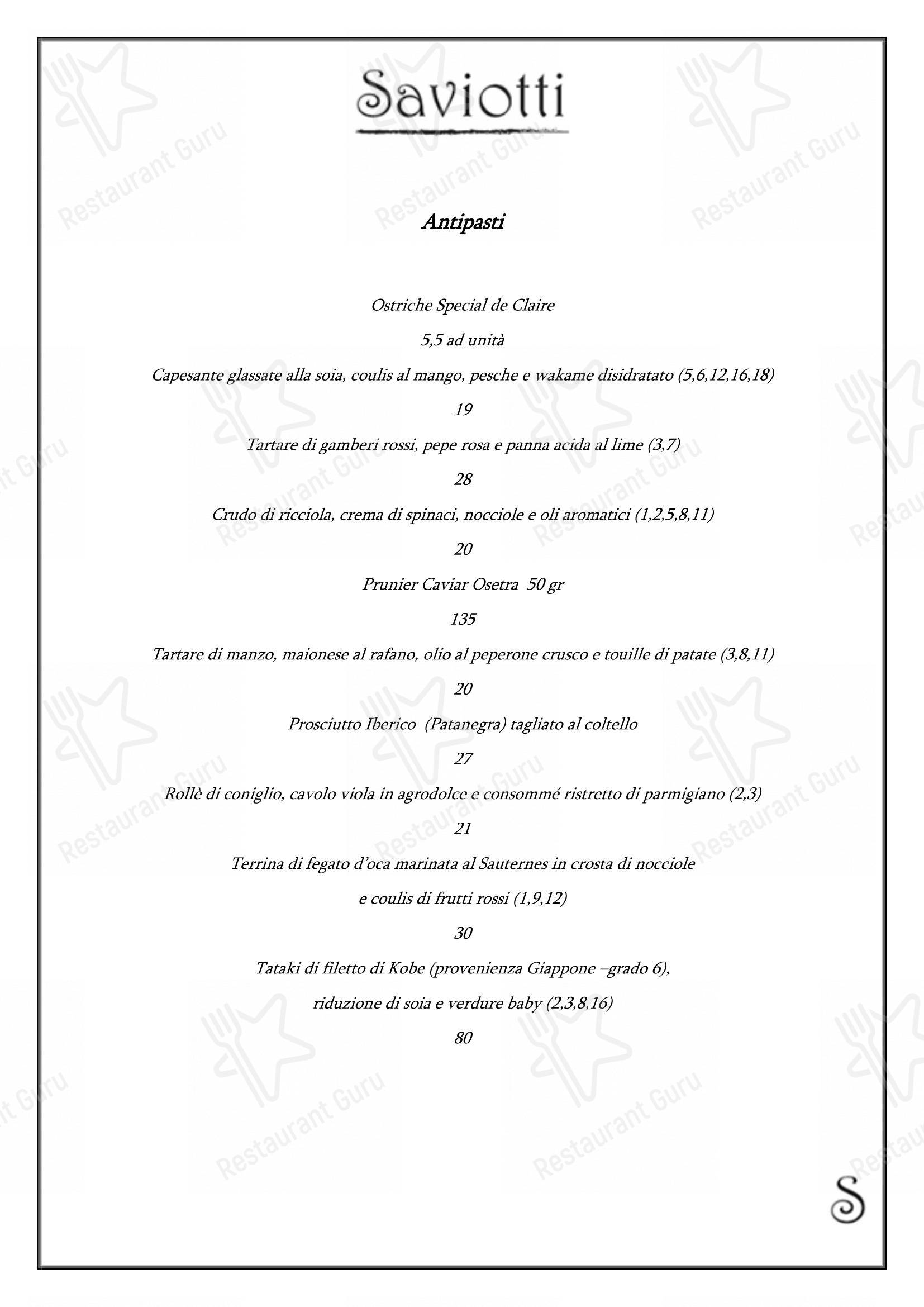 Menu bar per Saviotti ristorante
