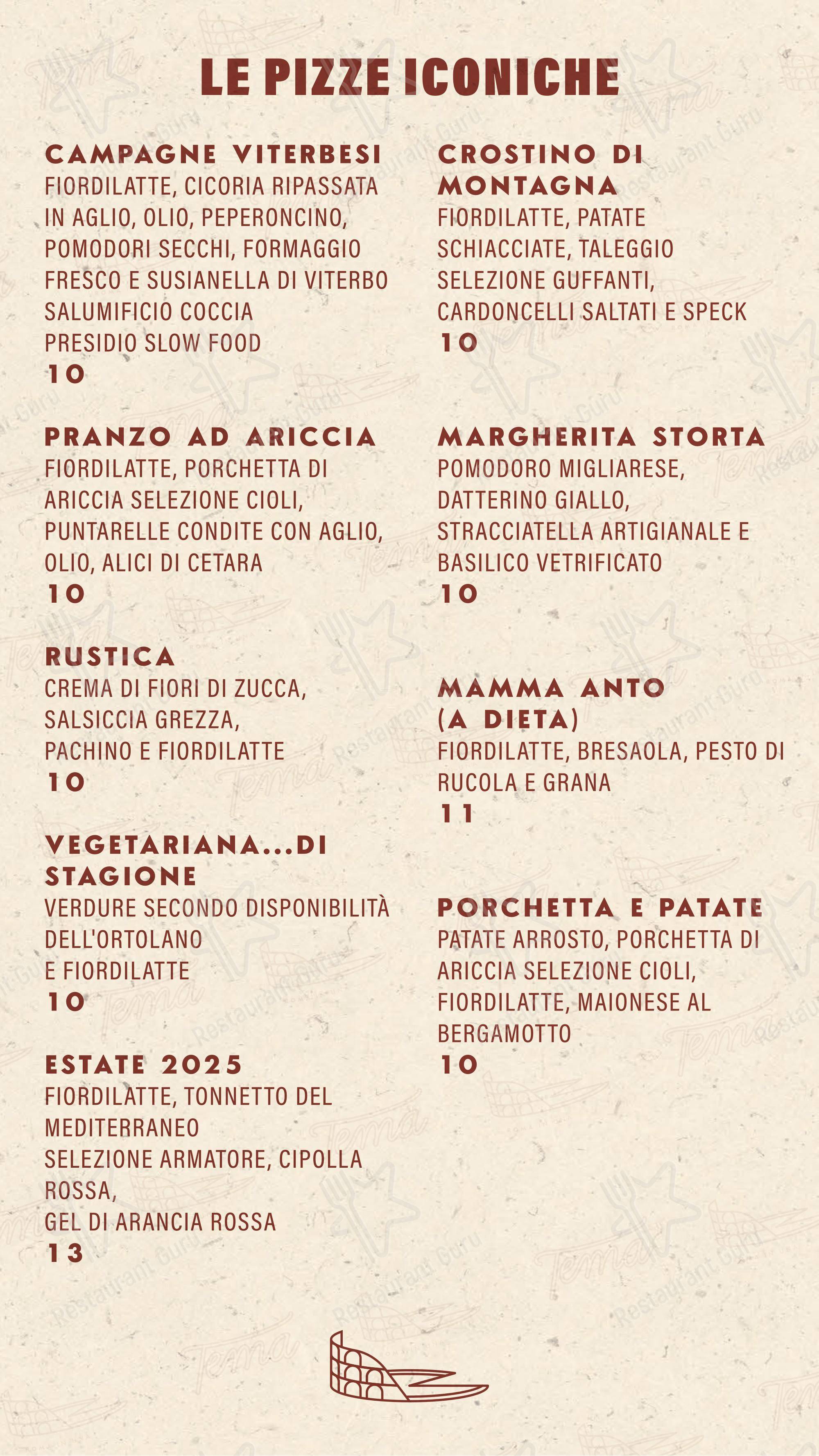 Menu di Tema - Roma in una pizza - Menu